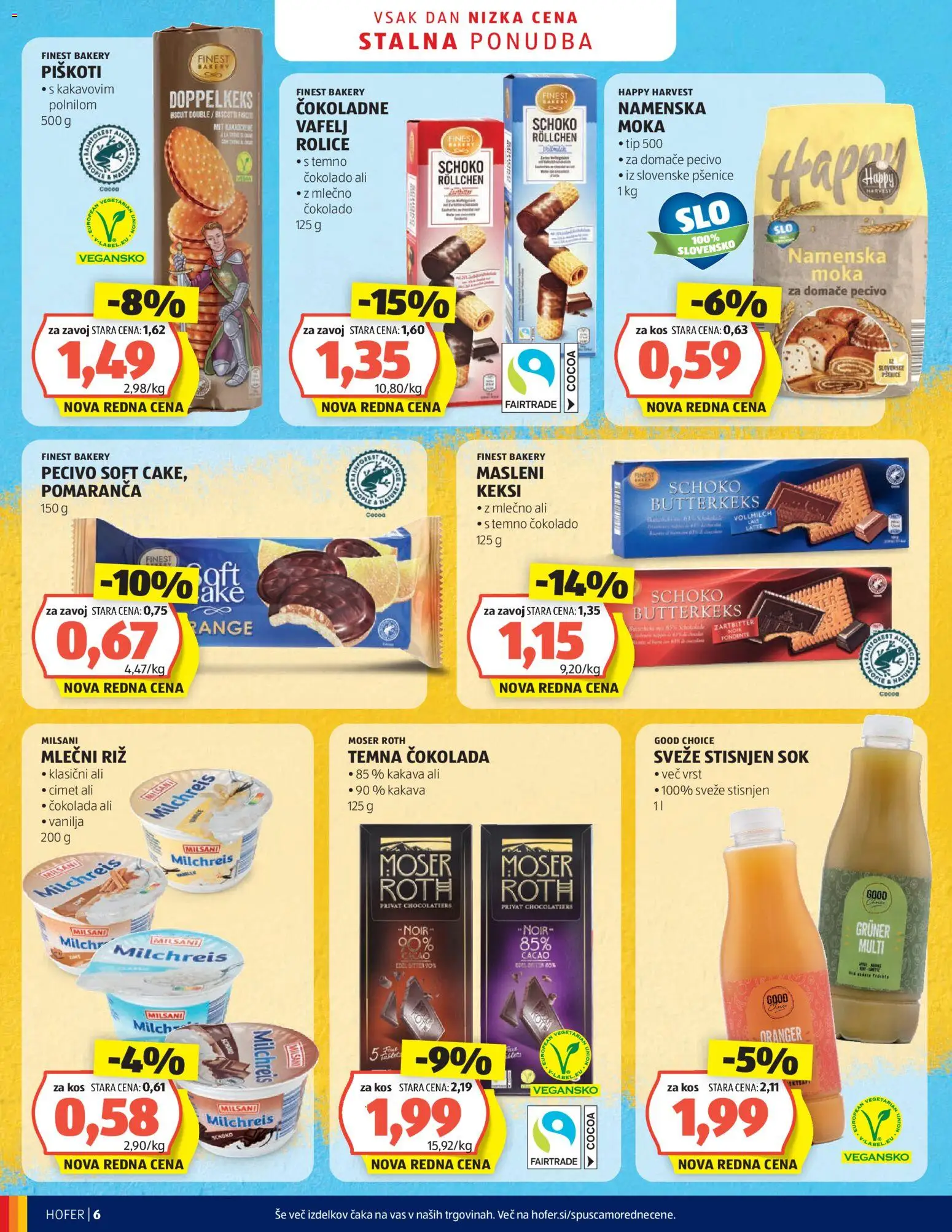 Novi Hofer katalog ponudbe – veljaven od 19.08.2026 | Stran: 6 | Izdelki: Keksi, Temna čokolada, Kos, Riz