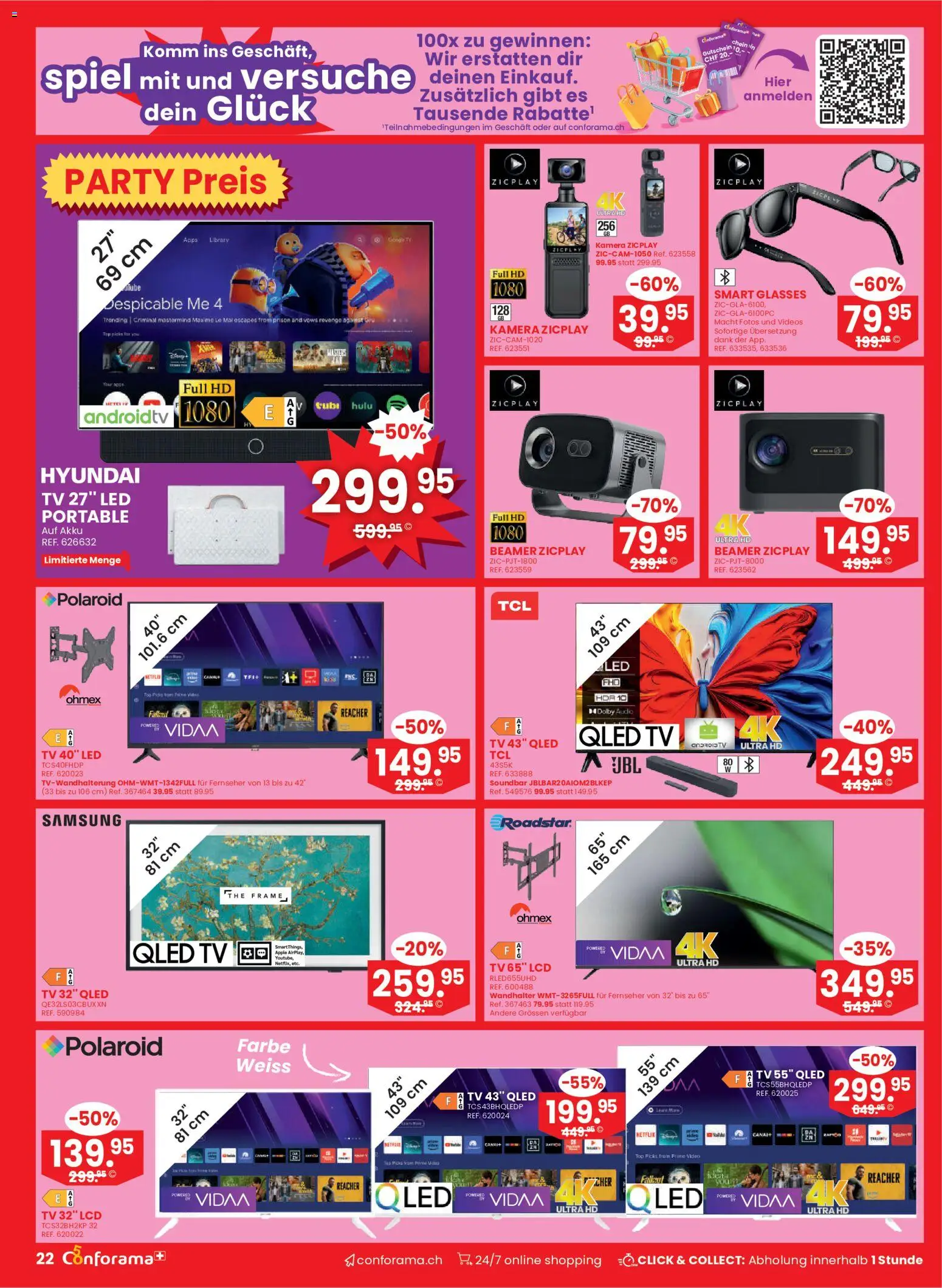 Conforama aktionen – gültig ab 26.08.2026 | Seite: 22 | Produkte: Soundbar, TV, Video, Beamer