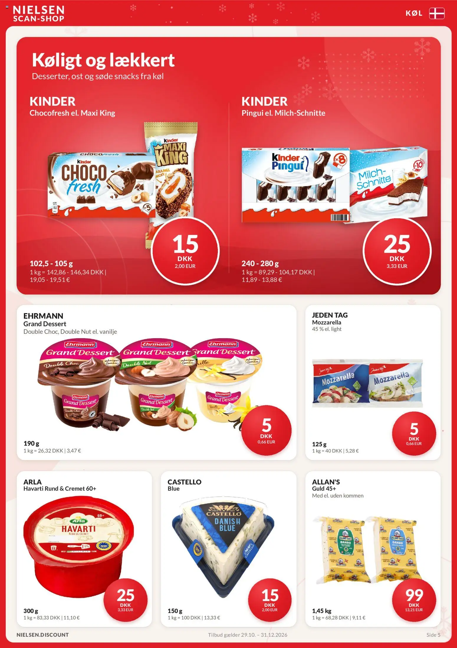 Nielsen Discount tilbudsavis – gyldig fra 29/10/2026 | Side: 5 | Produkter: Ost, Snacks, Vanilje, Mozzarella