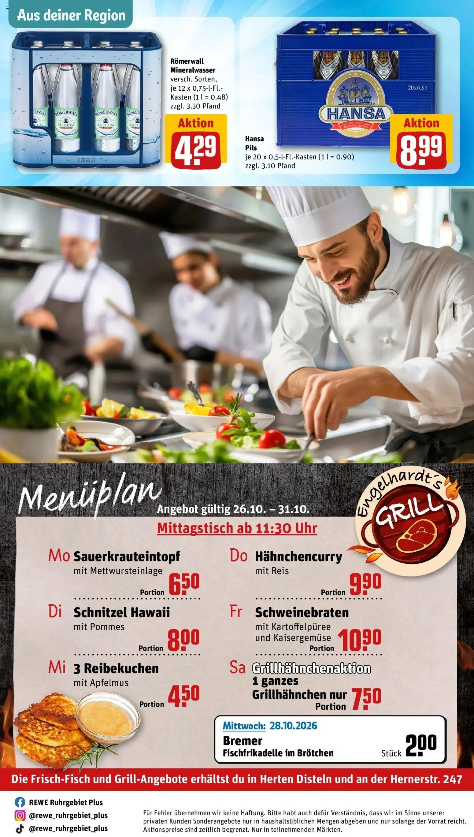 REWE Prospekt ab 26.10.2026 zum Blättern » Angebote | Seite: 31 | Produkte: Pils, Schnitzel, Mineralwasser, Reis