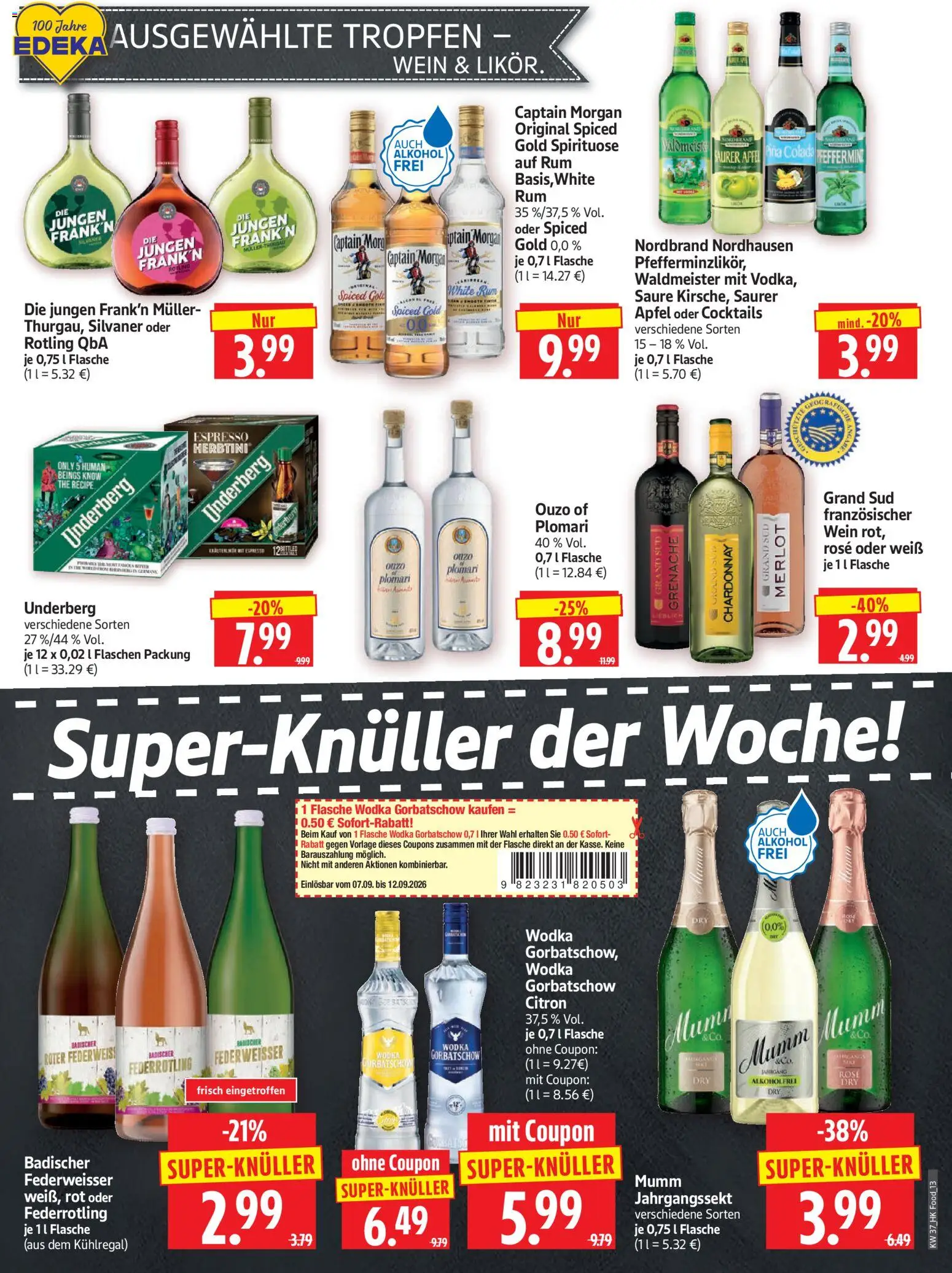 HERKULES Prospekt – gültig ab 07.09.2026 | Seite: 13 | Produkte: Ouzo, Wodka gorbatschow, Wein, Underberg