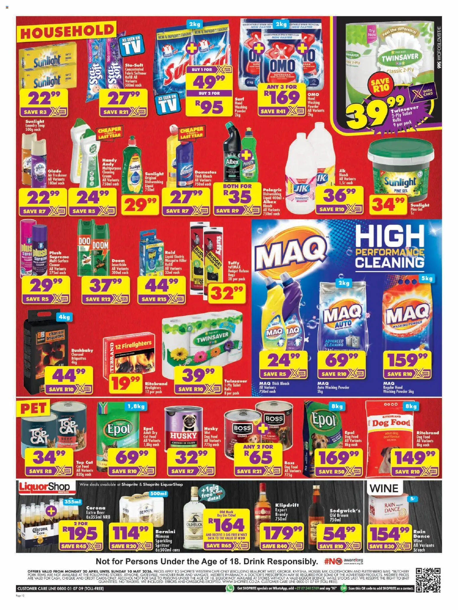 New Shoprite catalogue – valid from 20.04.2026 | Page: 12 | Products: Gin, Soup, Gravy, Washing powder