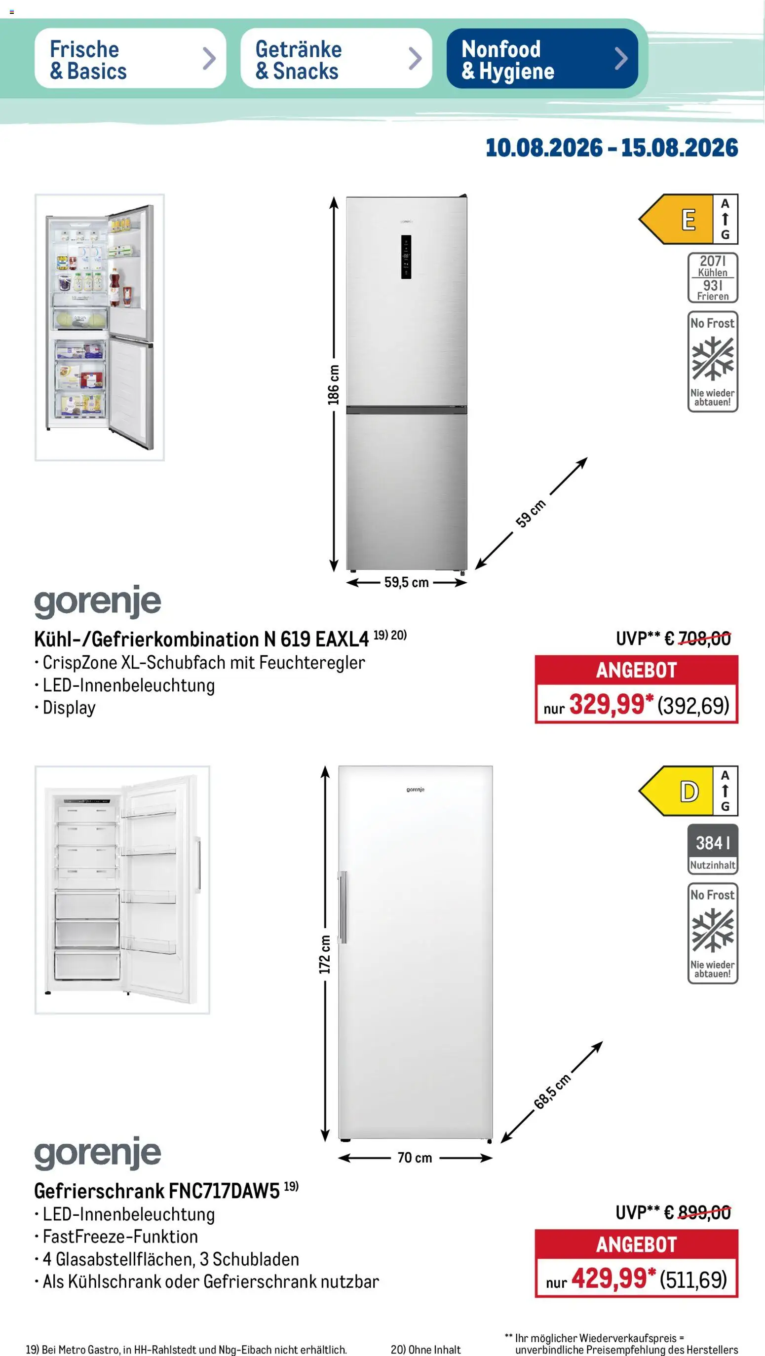 Metro Prospekt – gültig ab 10.08.2026 | Seite: 44 | Produkte: Gorenje, Gefrierschrank, Kühlschrank