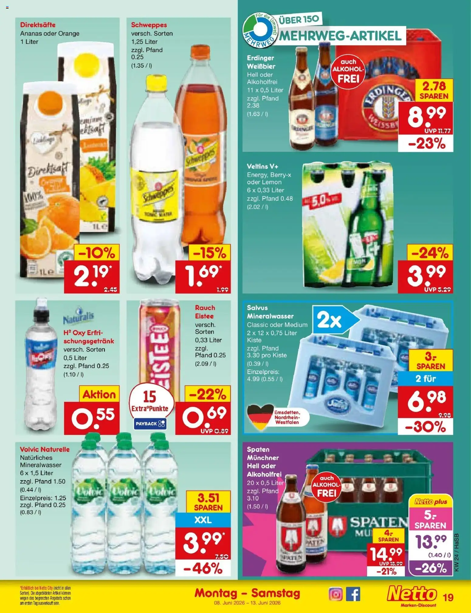 Netto Marken-Discount Prospekt Wuppertal – gültig ab 08.06.2026 | Seite: 31 | Produkte: Weißbier, Mineralwasser, Volvic, Veltins