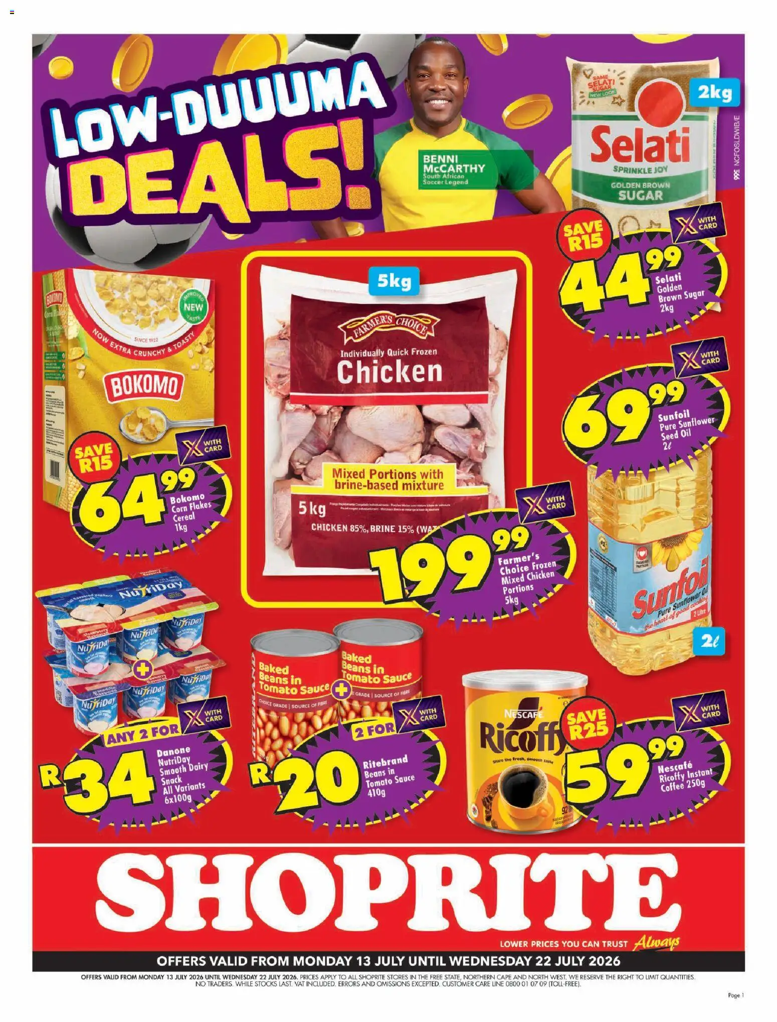 New Shoprite catalogue – valid from 13/07/2026 | Page: 1 | Products: Beans, Chicken, Tomato sauce, Sauce