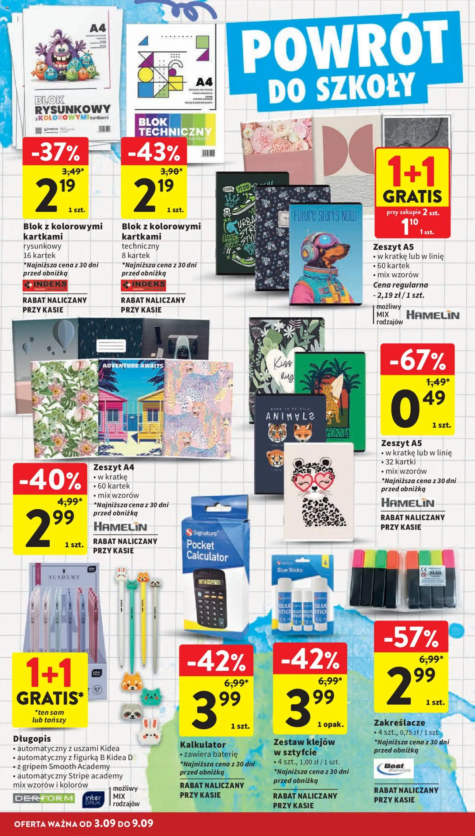 Intermarche gazetka od 03.09.2026 | Strona: 40 | Produkty: Kalkulator, Baterie, Zeszyt