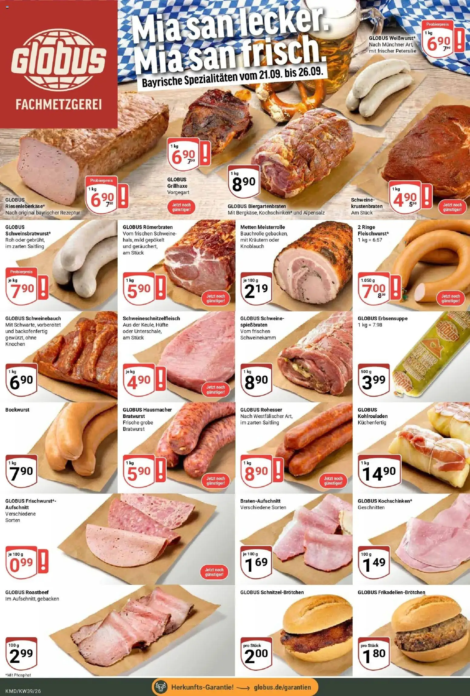 Globus Prospekt Köln (ab 21.09.2026) » Angebote online | Seite: 8 | Produkte: Bockwurst, Schweinebauch, Roastbeef, Knoblauch