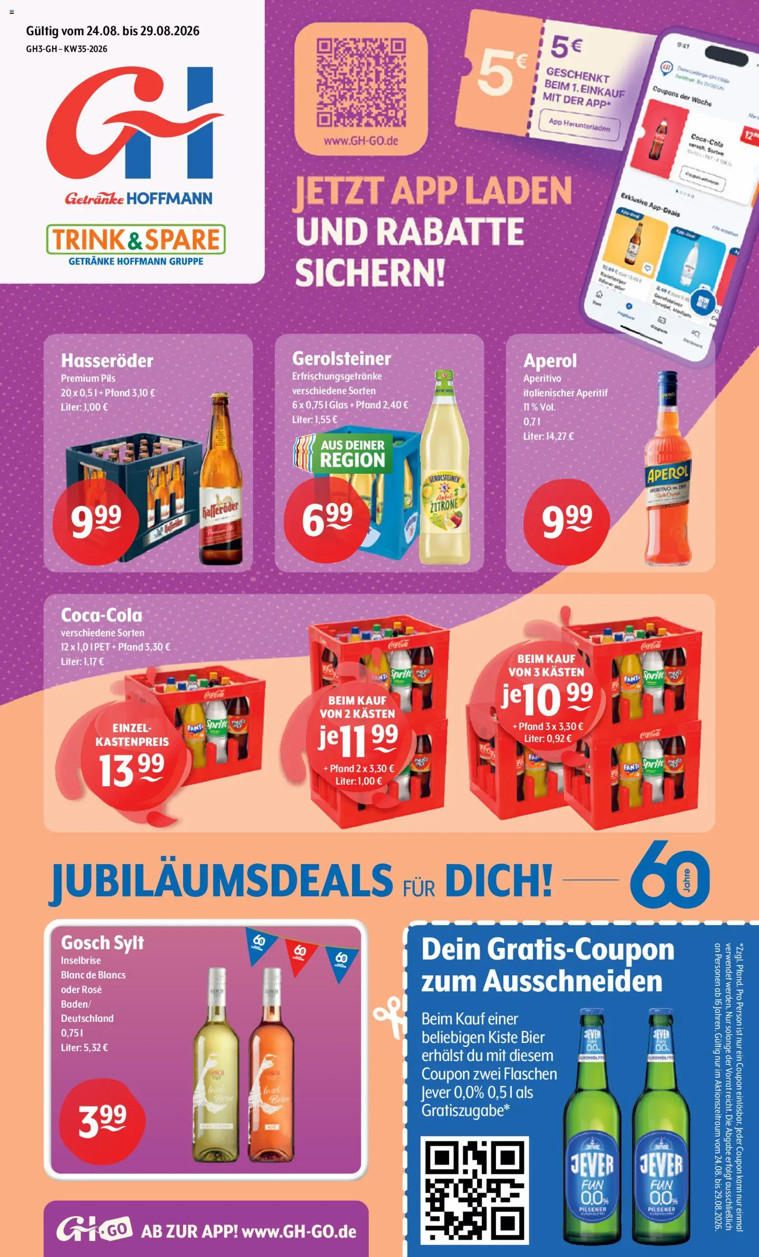 Trink und Spare Prospekt – gültig ab 24.08.2026 | Seite: 1 | Produkte: Pils, Zitrone, Aperol, Gerolsteiner