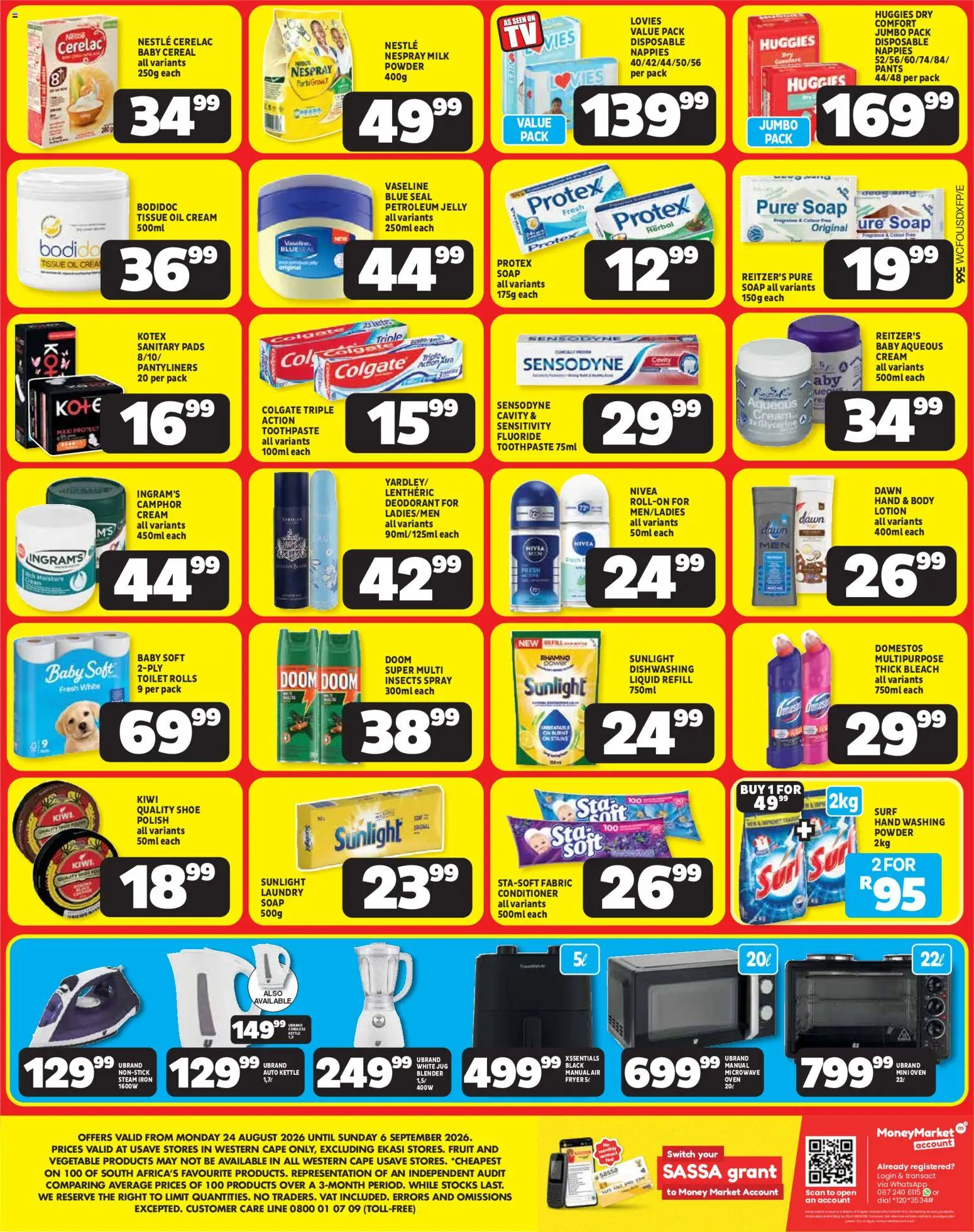 New Usave catalogue – valid from 24/08/2026 | Page: 4 | Products: Milk, Cream, Nappies, Lotion