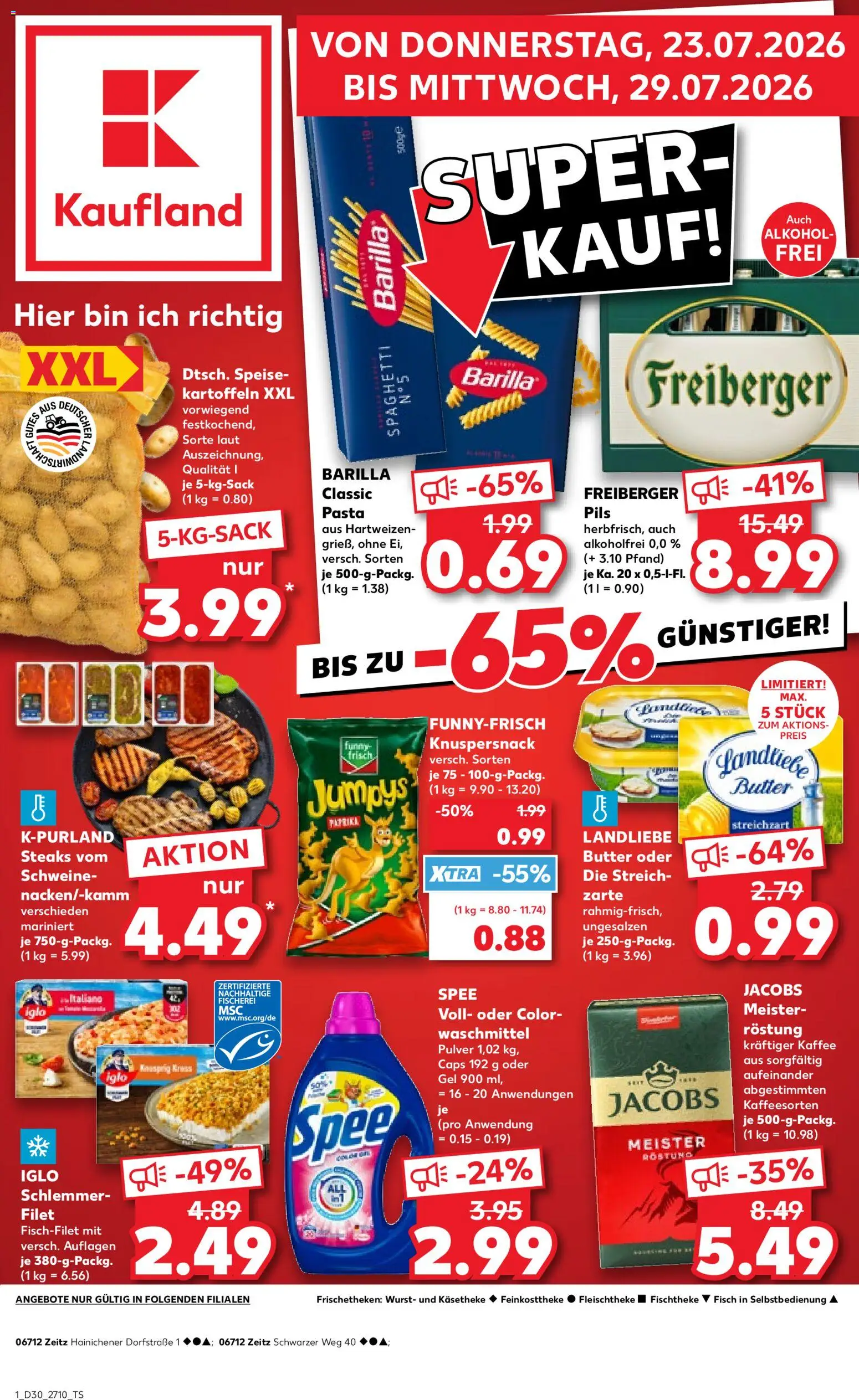 Kaufland Prospekt Zeitz – gültig ab 23.07.2026 | Seite: 1 | Produkte: Butter, Kartoffeln, Spee, Wurst
