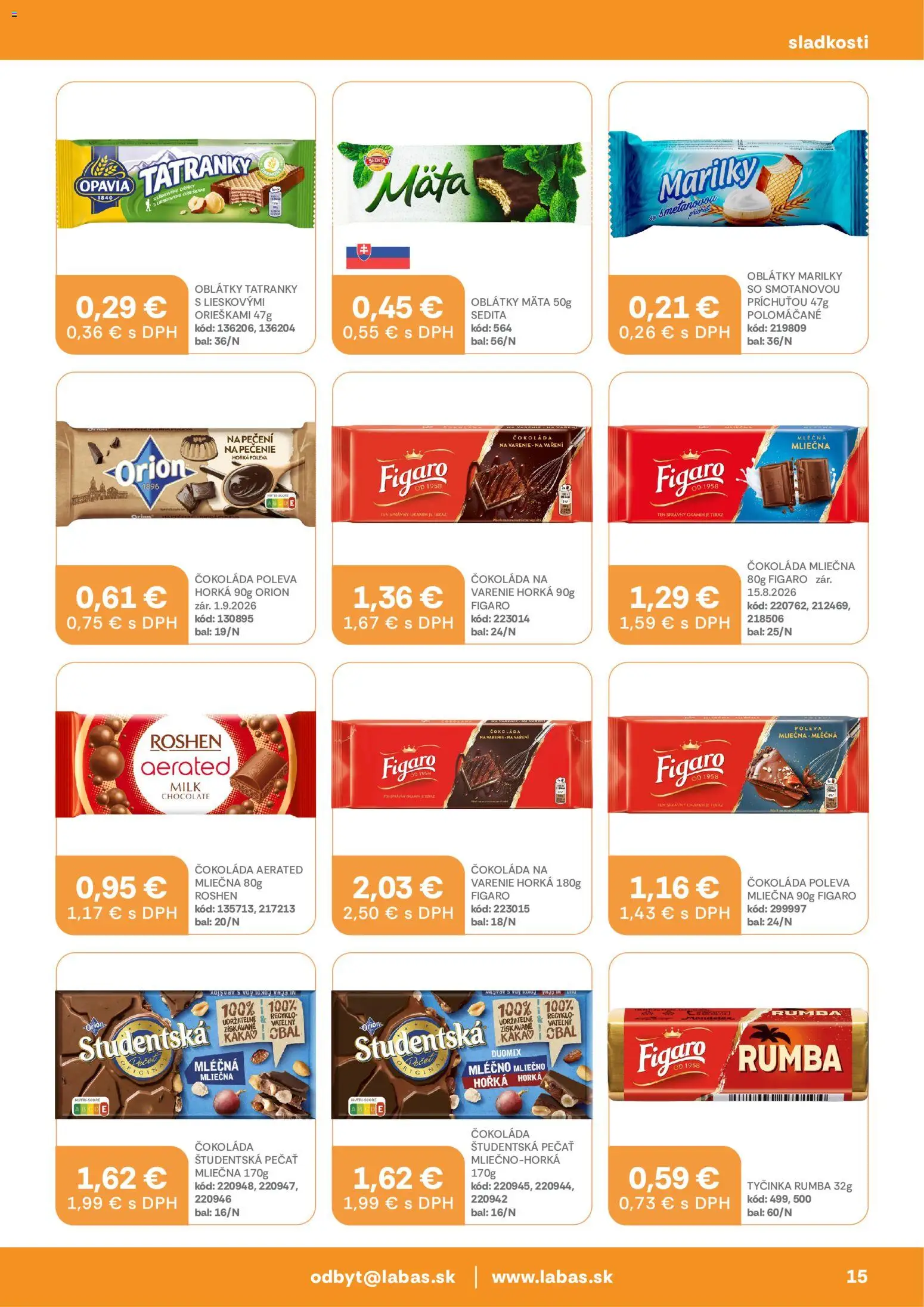 Nové Labaš akcie – leták je platný od 28.08.2026 | Strana: 15 | Produkty: Čokoláda, Oblátky, Študentská pečať