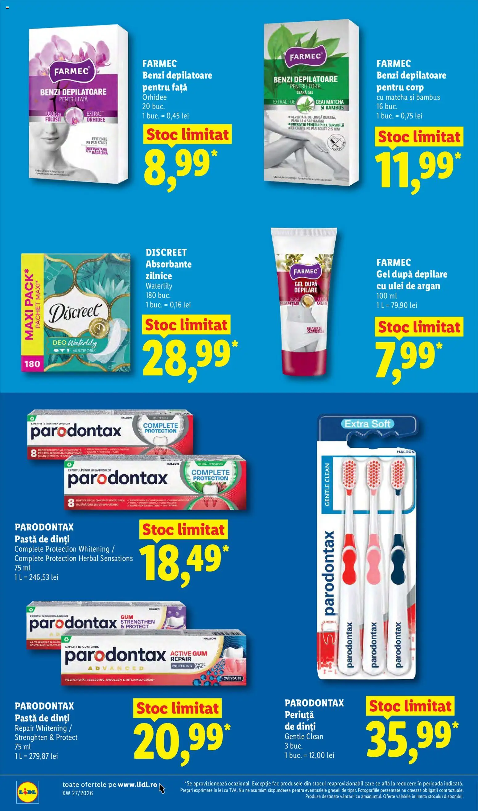 Noul catalog Lidl – valabil de la 29.06.2026 | Pagină: 22 | Produse: Periuță de dinți, Ceai, Absorbante, Benzi depilatoare