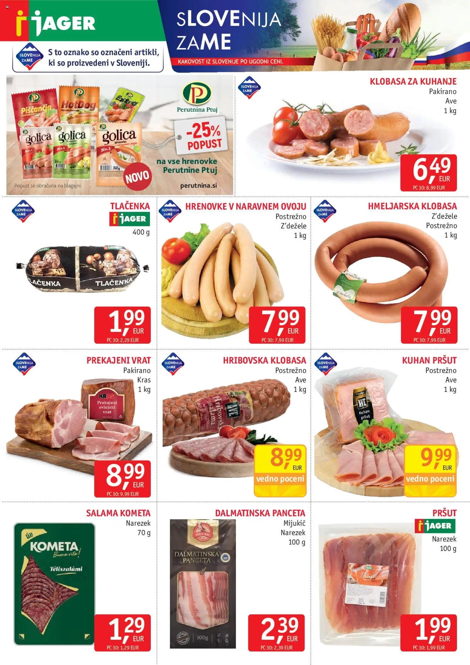 Novi Jager katalog ponudbe – veljaven od 20.05.2026 | Stran: 2 | Izdelki: Hrenovke, Pršut, Panceta, Narezek