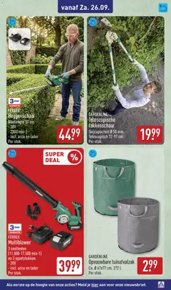 FERREX Heggenschaar, Bladlengte 57 cm. - 20V - 2300 min-1 - incl. accu en lader Per stuk. - Voorbeeld van een folder van Aldi, geldig van 21-09-2026 | Pagina: 69 | Producten: Trimmer, Heggenschaar