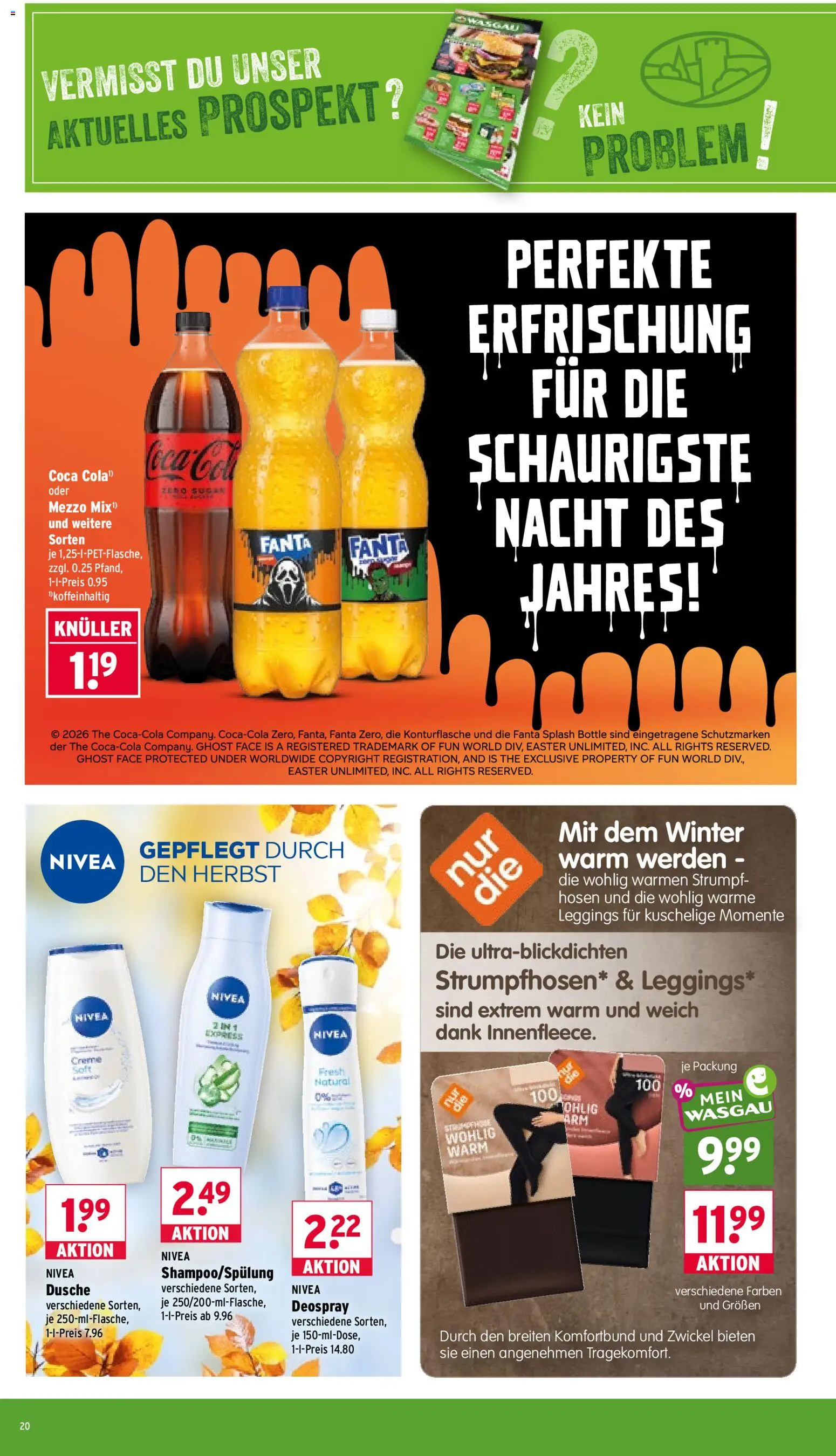 Wasgau Prospekt – gültig ab 19.10.2026 | Seite: 20 | Produkte: Fanta, Creme, Deospray, Leggings