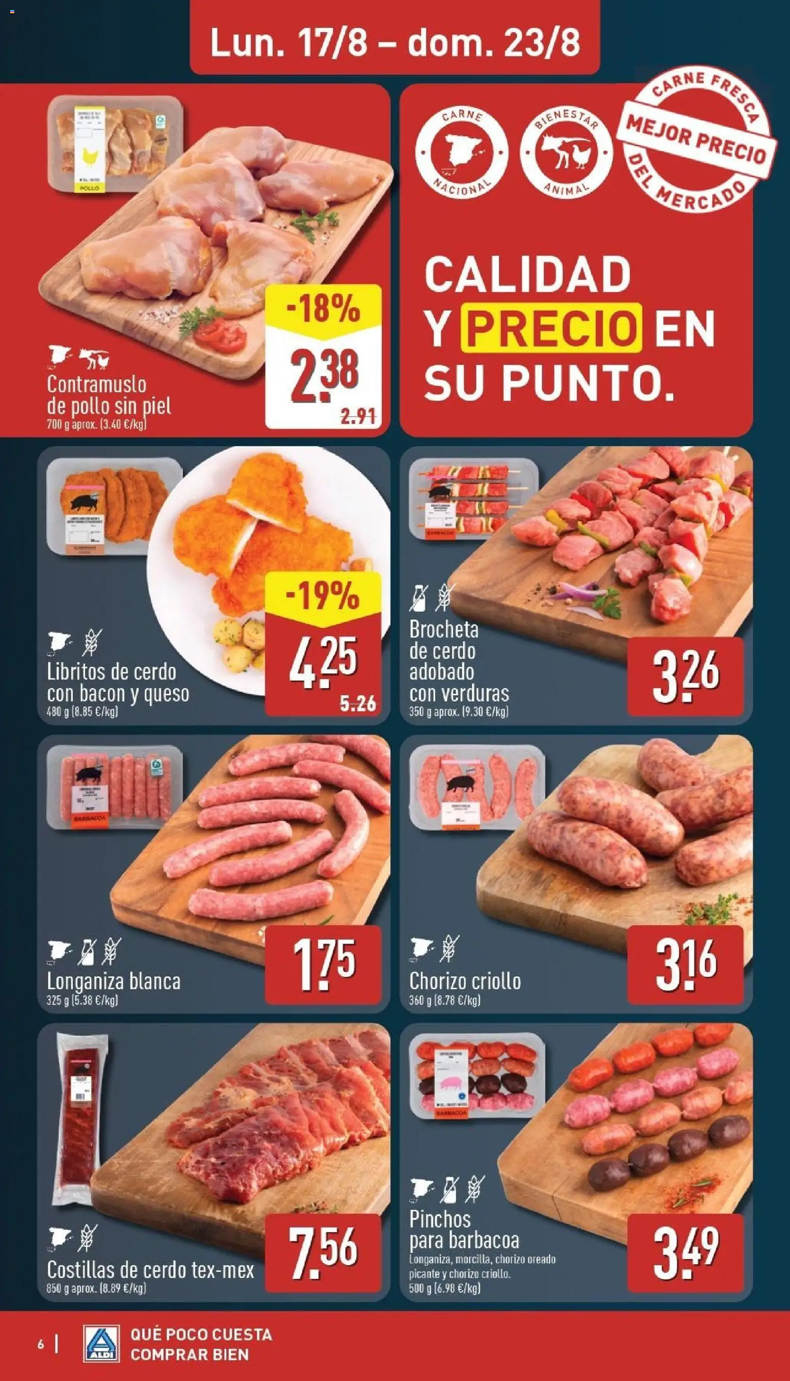 Aldi folleto Baleares │ válido desde el 17/08/2026 | Página: 6 | Productos: Queso, Longaniza, Carne, Bacon