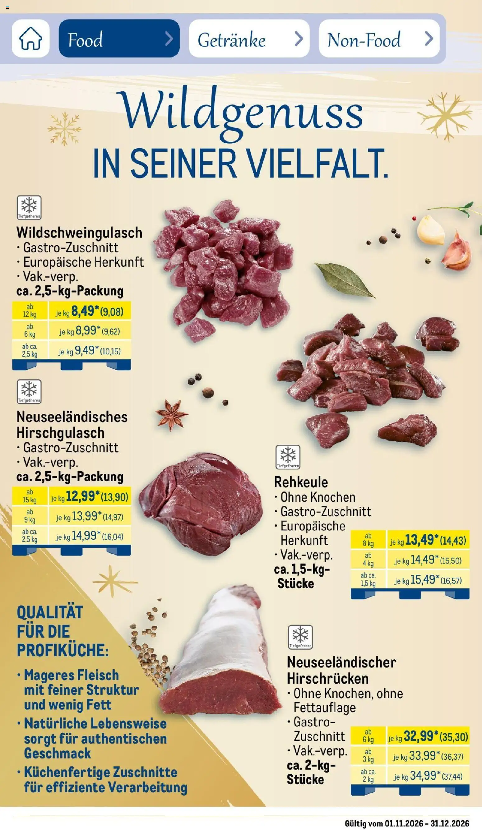 Metro Saisonkatalog Festtage voller Genuss – gültig ab 01.11.2026 | Seite: 36 | Produkte: Fleisch