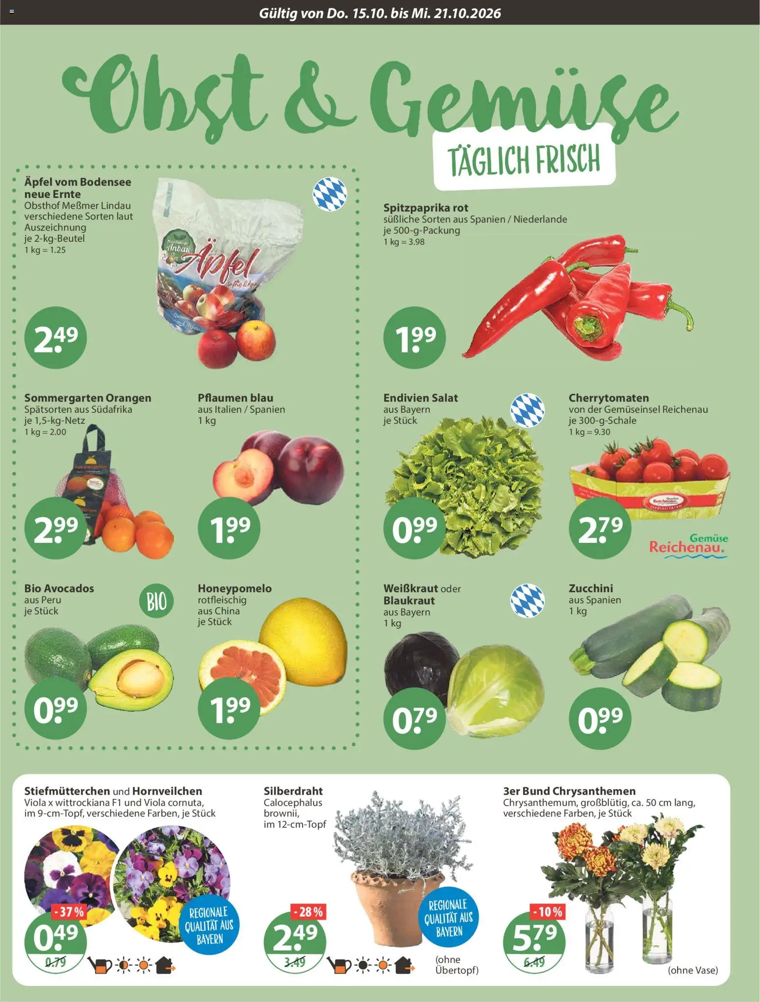 V-Markt Angebote – gültig ab 15.10.2026 | Seite: 4 | Produkte: Pflaumen, Messmer, Vase, Obst