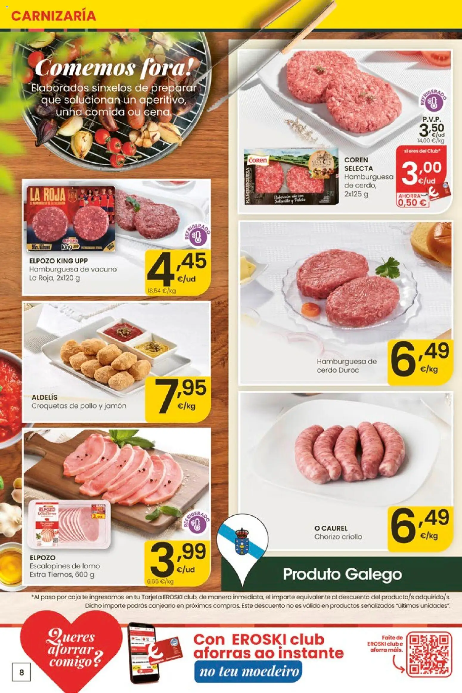 Eroski Quieres ahorrar conmigo │ válido desde el 14.05.2026 | Página: 8 | Productos: Jamón, Cerdo, Σοκολατούχο γάλα, Caja