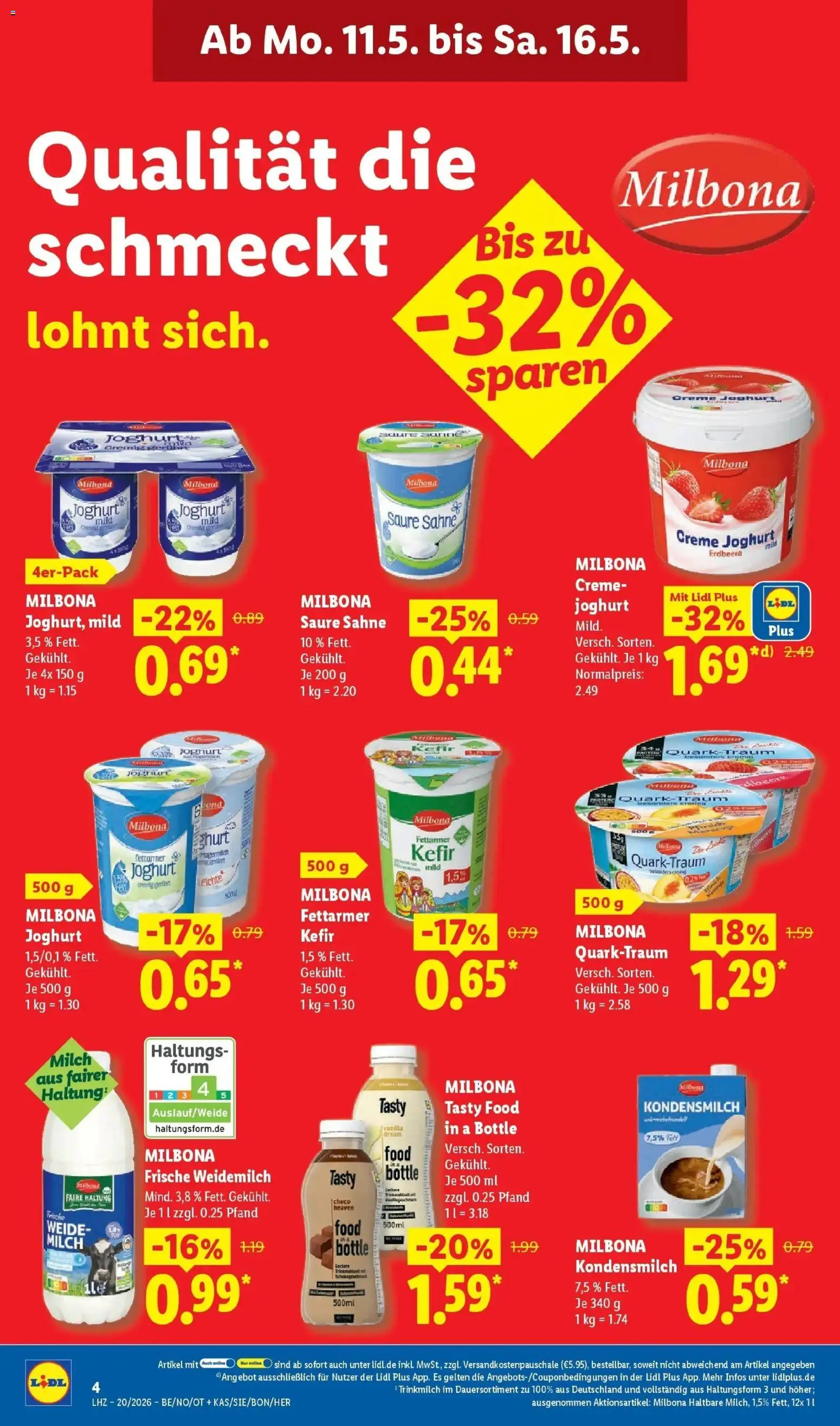Lidl Německo leták od 11.05.2026 | Strana: 8 | Produkty: Kefír, Milbona