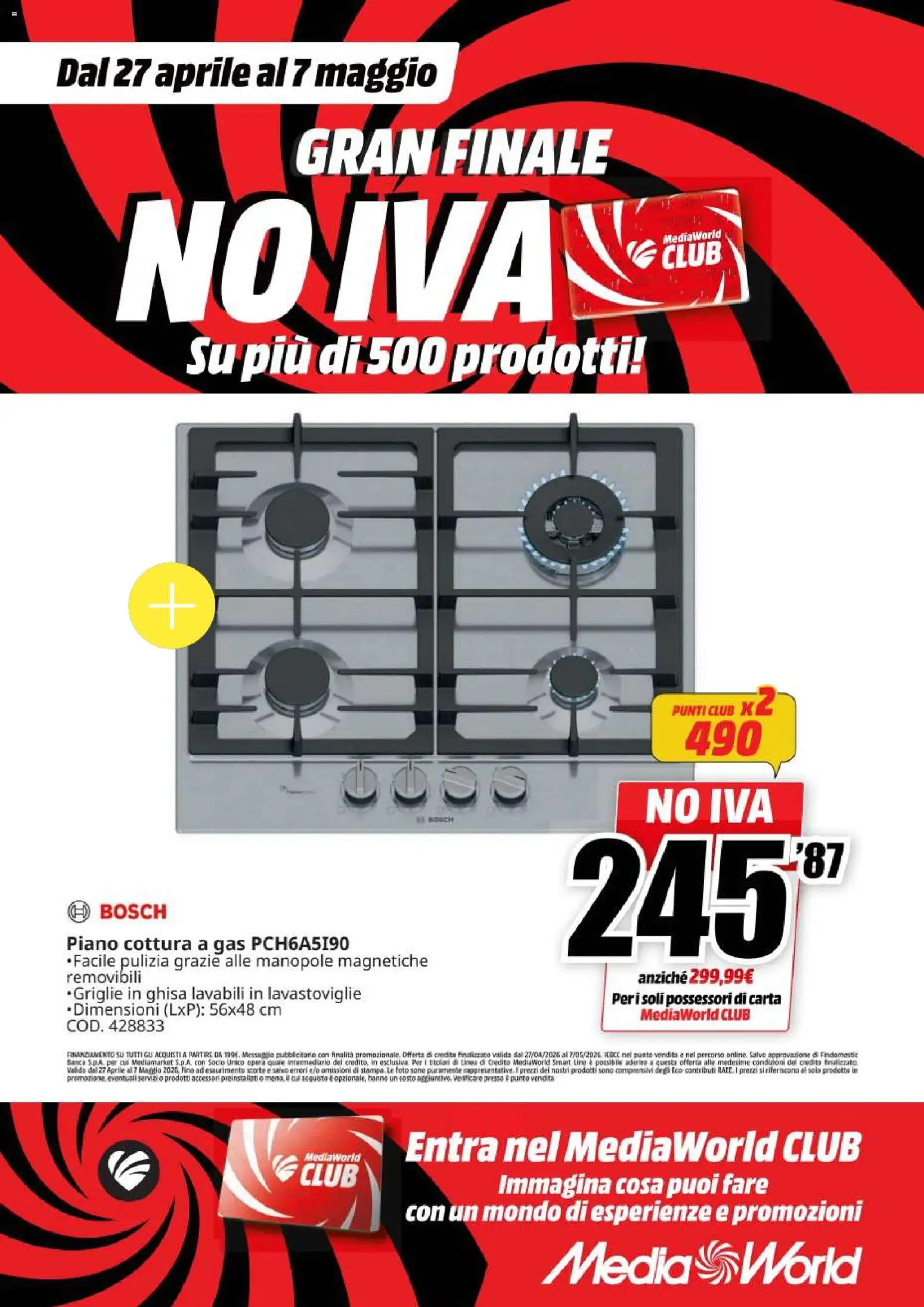 Volantino Media World del 27.04.2026 | Pagina: 21 | Prodotti: Piano cottura, Lavastoviglie