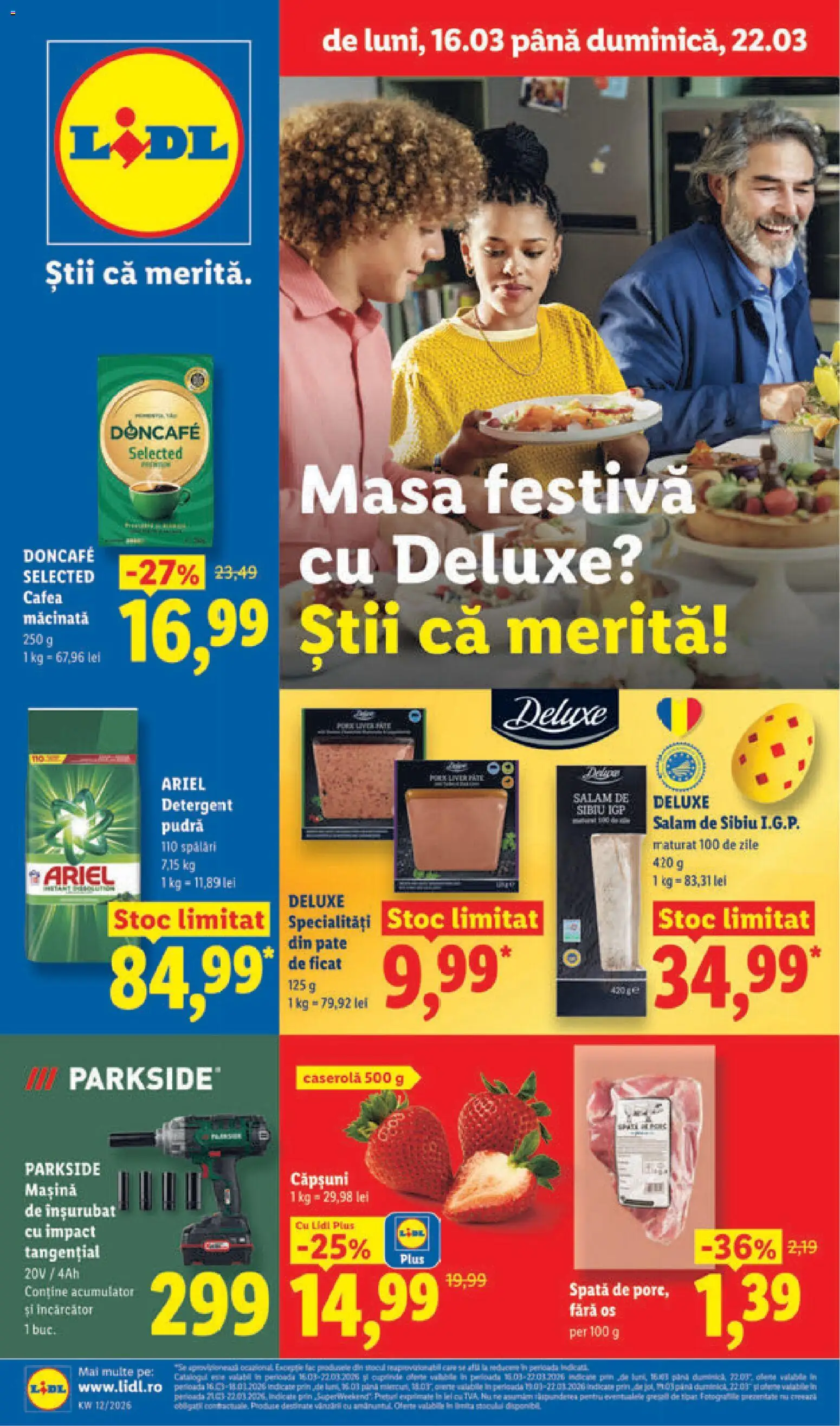Noul catalog Lidl – valabil de la 16.03.2026 | Pagină: 1 | Produse: Pate, Peluş Köpek Yatağı, Cafea, Salam