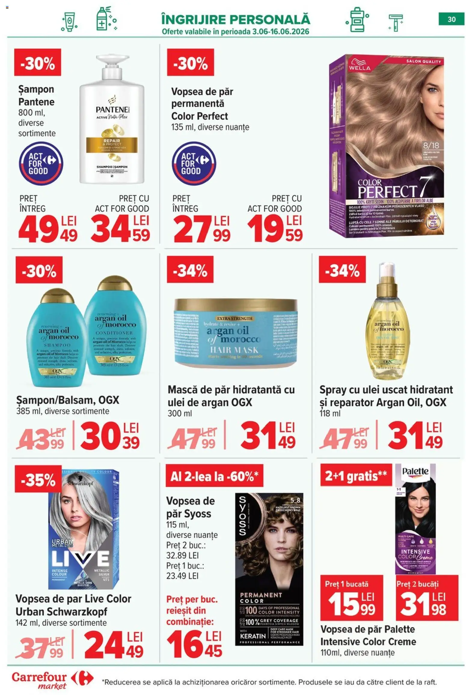 Noul catalog Carrefour – valabil de la 10.06.2026 | Pagină: 30 | Produse: Șampon, Mască de păr, Ulei, Vopsea de păr