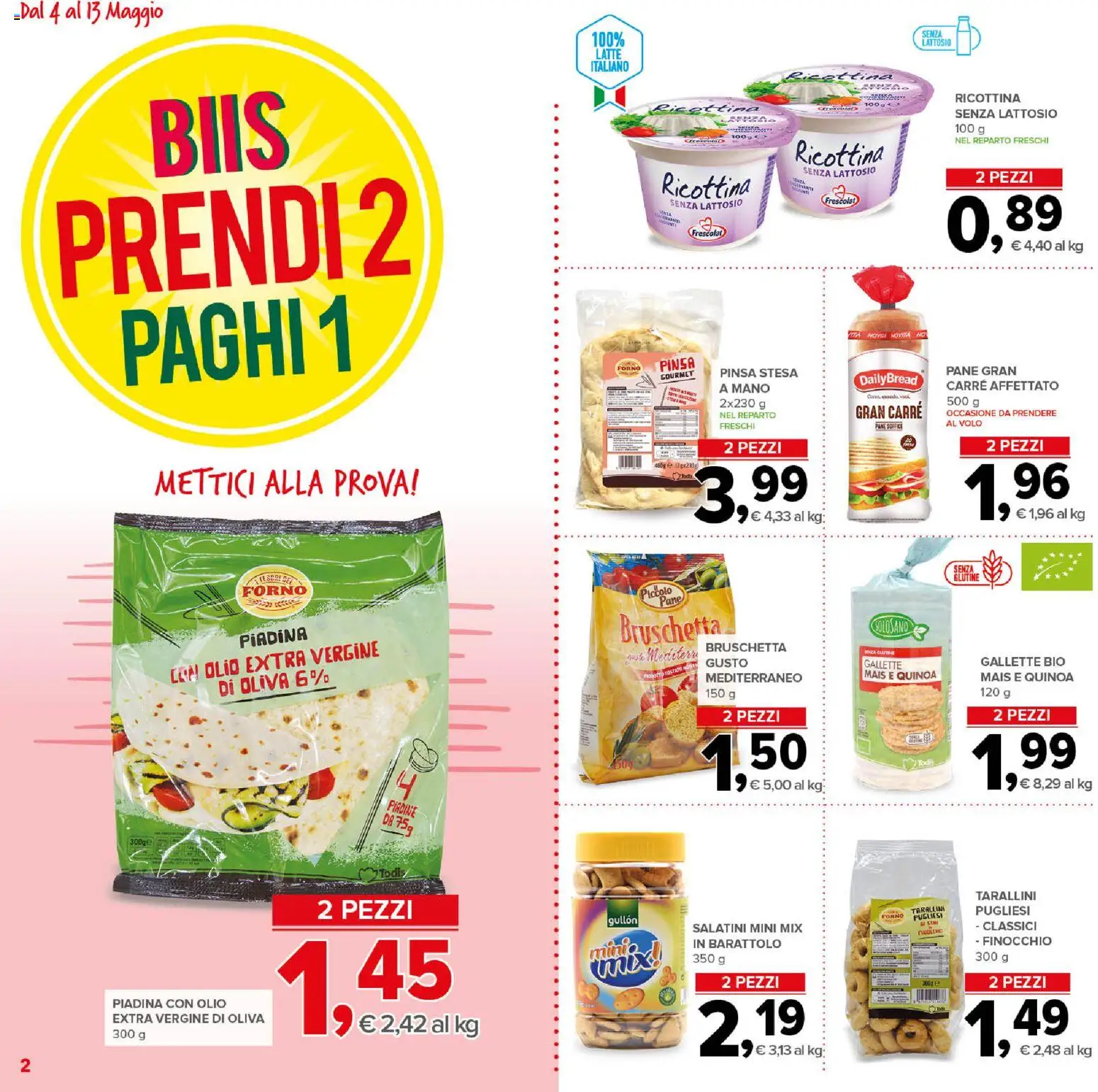 Volantino Todis del 04.05.2026 | Pagina: 2 | Prodotti: Pane, Olio, Mais, Quinoa