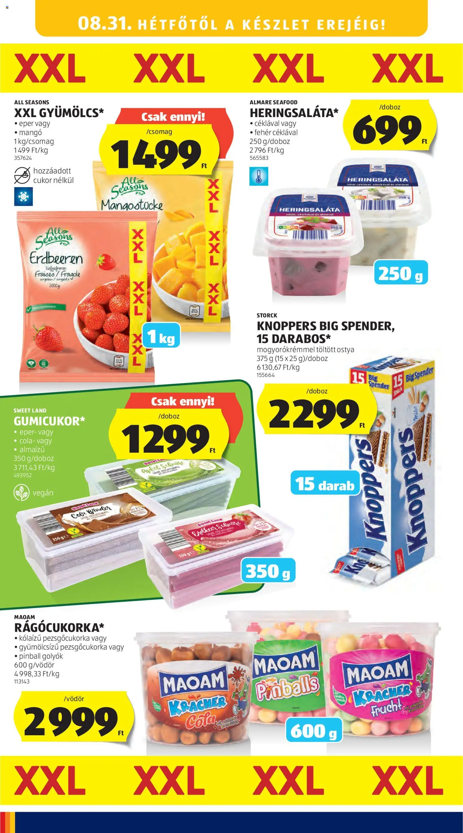 Aldi akciós ujság - amely érvényes a következő dátumtól: 2026.08.27. | Oldal: 28 | Termékek: Ostya, Seafood, Knoppers, Eper