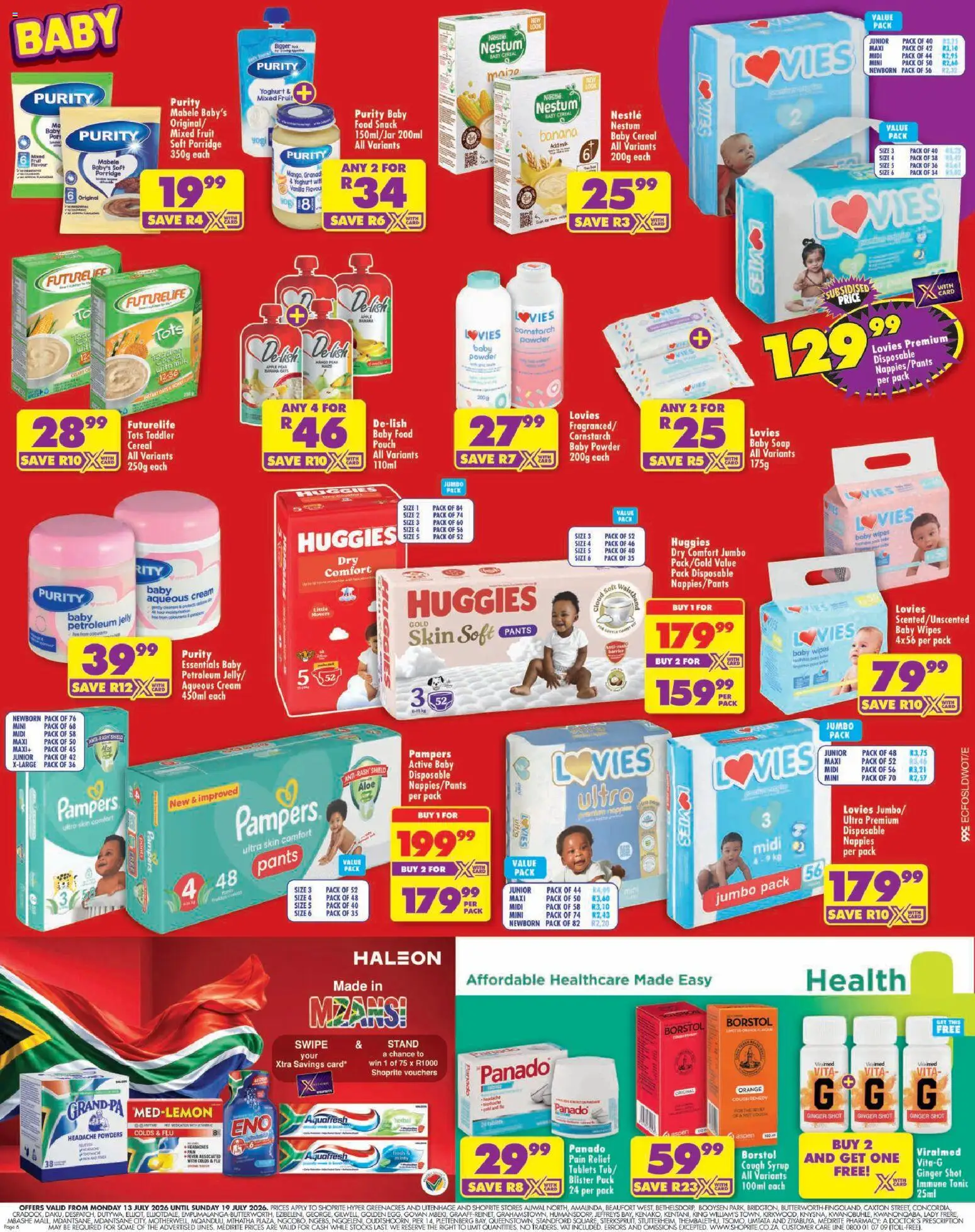 New Shoprite catalogue – valid from 13/07/2026 | Page: 6 | Products: Pants, Cough syrup, Oats, Cream
