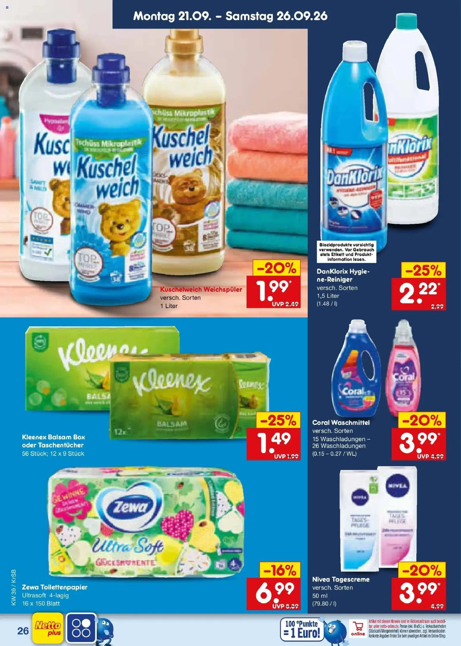 Netto Marken-Discount Prospekt Baesweiler – gültig ab 21.09.2026 | Seite: 38 | Produkte: Coral, Kuschelweich, Waschmittel, Tagescreme