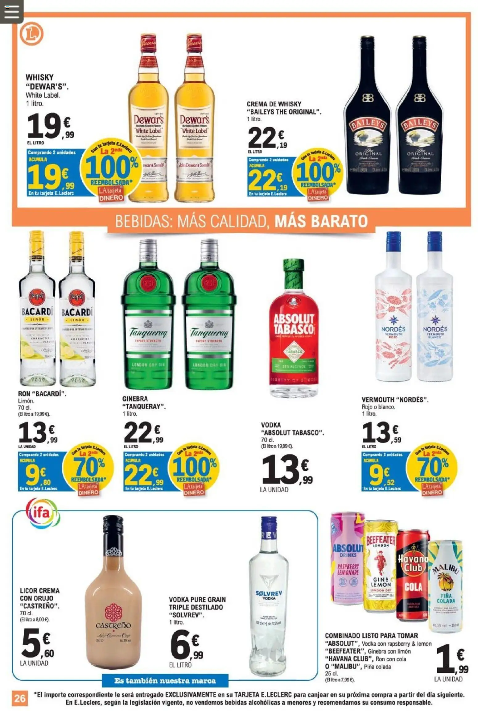 E.Leclerc Miranda de Ebro │ válido desde el 12/08/2026 | Página: 26 | Productos: Havana, Baileys, Bacardi, Vodka