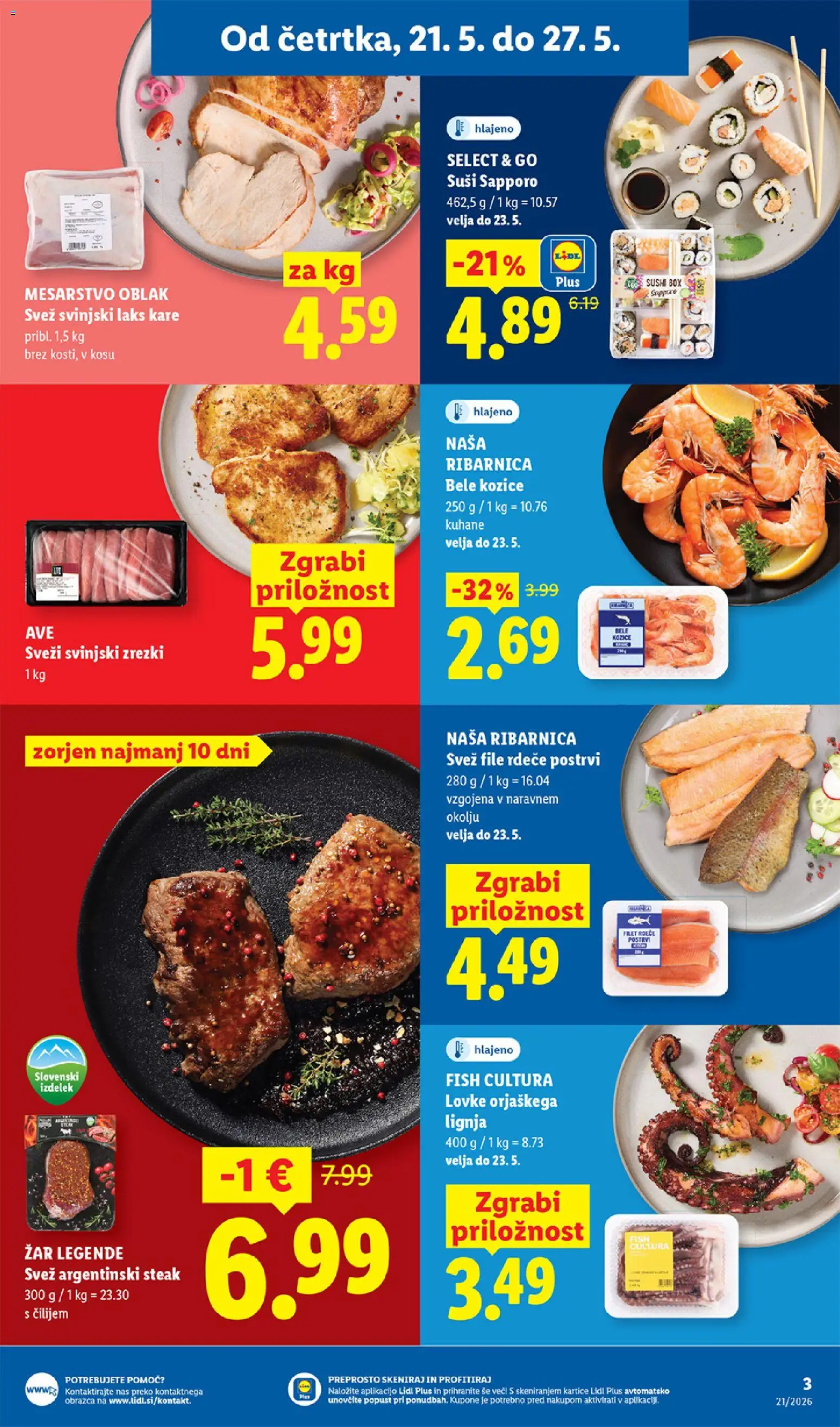 Novi Lidl katalog ponudbe – veljaven od 21.05.2026 | Stran: 3 | Izdelki: Zar, Kozice, Suši, Zrezki