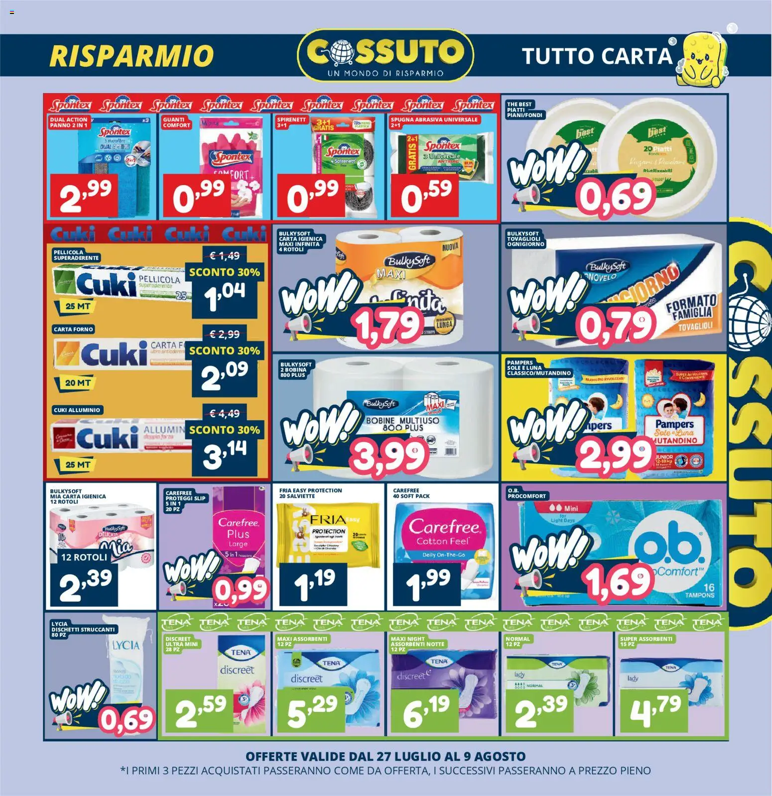 Volantino Cossuto del 27/07/2026 | Pagina: 9 | Prodotti: Carta igienica, Pampers, Forno, Pellicola