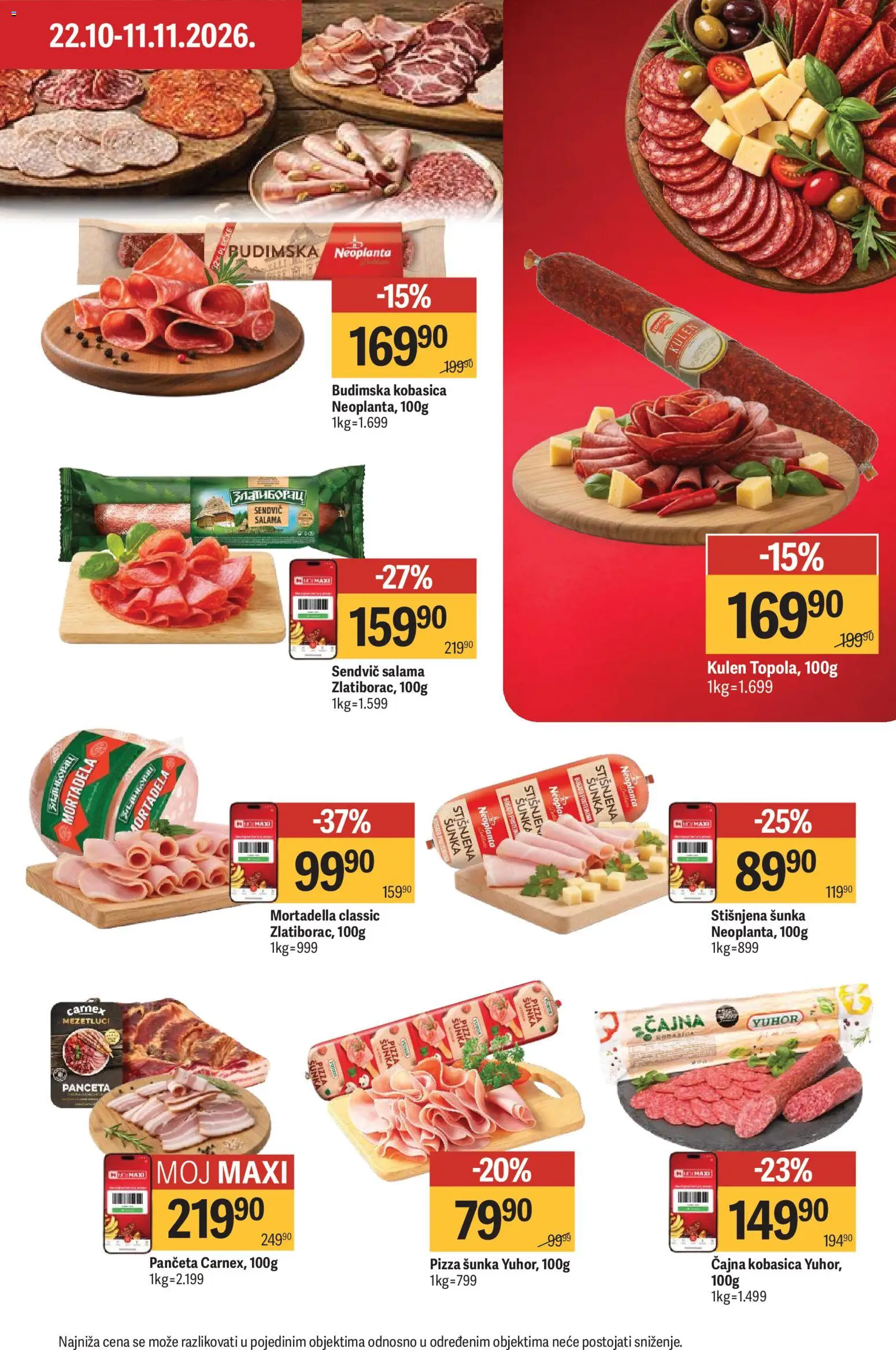 Maxi katalog - važi od 29.10.2026 | Strana: 10 | Proizvode: Kulen, Mortadela, Šunka, Pizza šunka