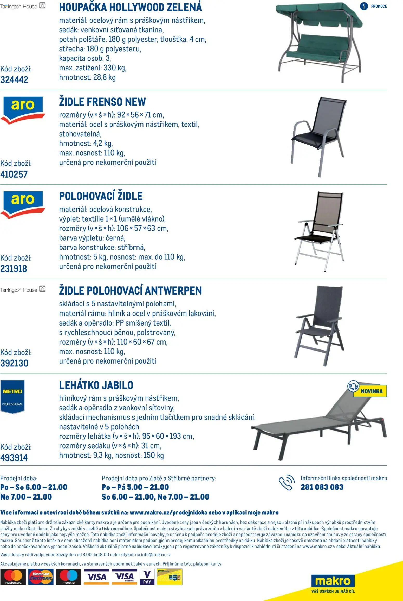 Makro leták - Venkovní vybavení od 05.03.2026 | Strana: 14 | Produkty: Houpačka, Židle, Karty, Dekorace