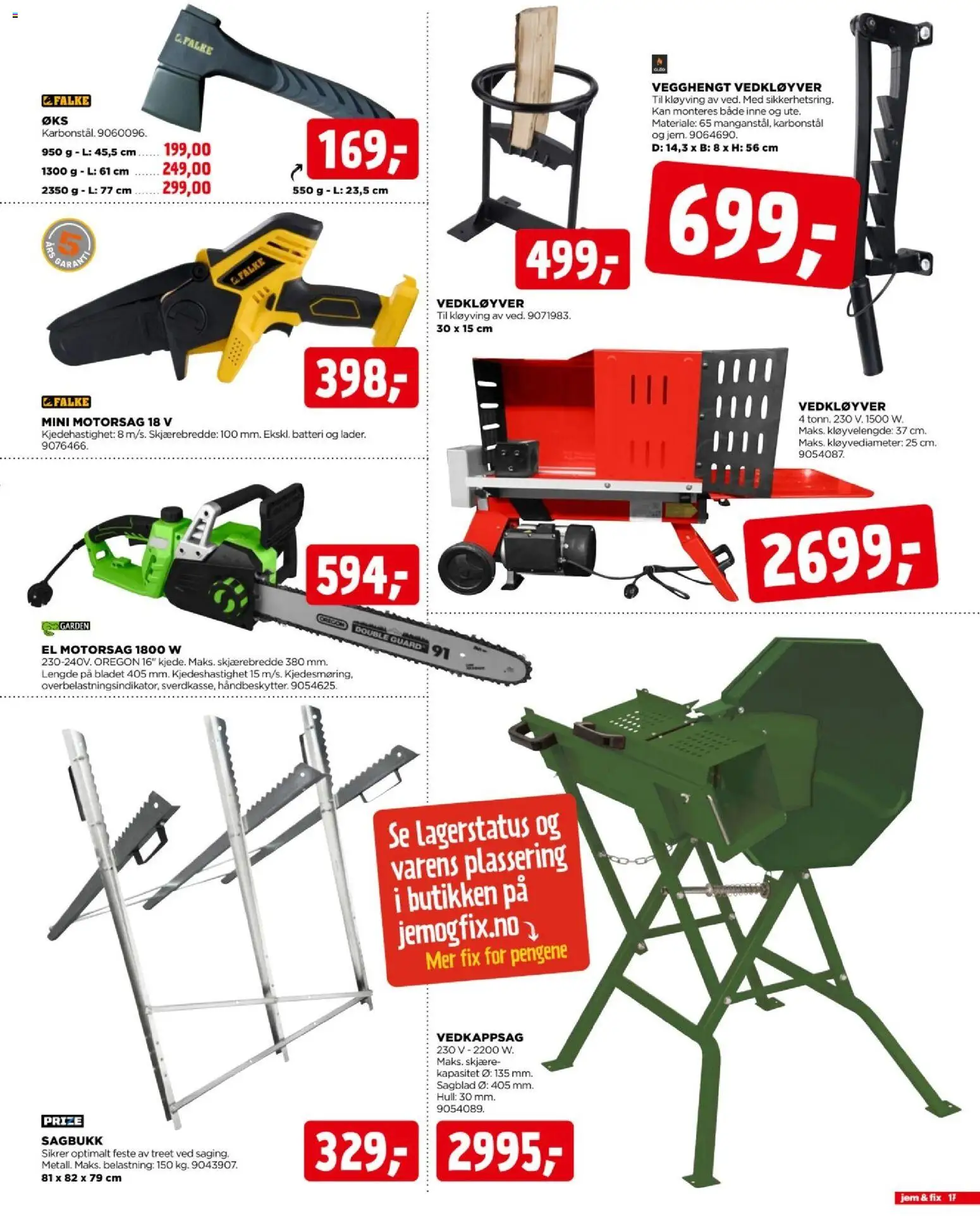 {H1} | Side: 17 | Produkter: Motorsag, Ved, Vedkløyver, Batteri