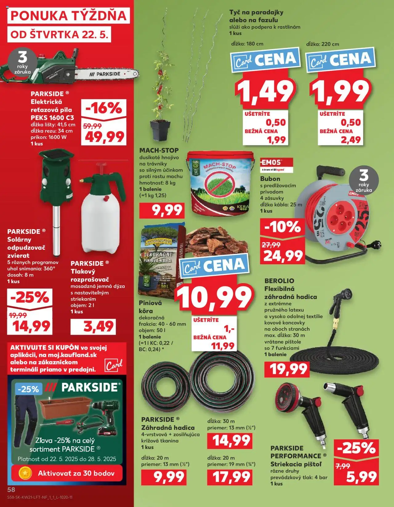 Nové Kaufland akcie – leták je platný od 22.05.2025 | Strana: 58 | Produkty: Elektrická reťazová píla, Reťazová píla, Píla, Striekacia pištol