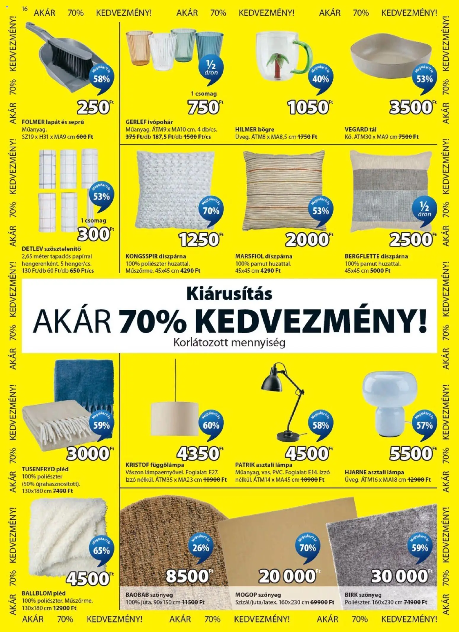 JYSK akciós ujság - amely érvényes a következő dátumtól: 03.06.2026 | Oldal: 16 | Termékek: Függőlámpa, Lámpa, Asztali lámpa, Pléd