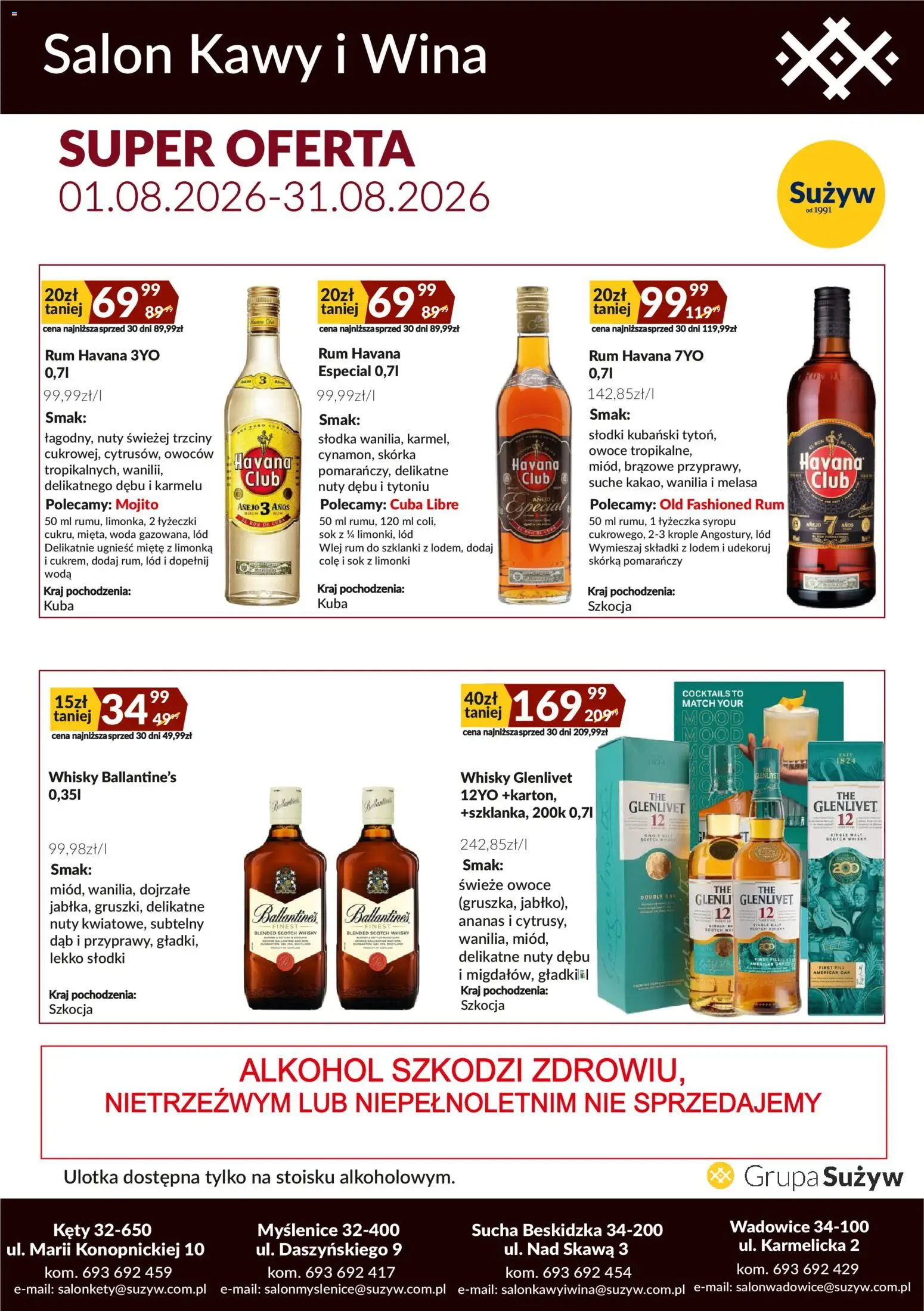 Sużyw gazetka - Salon kawy i wina od 01.08.2026 | Strona: 4 | Produkty: Lód, Sok z limonki, Ballantines, Woda