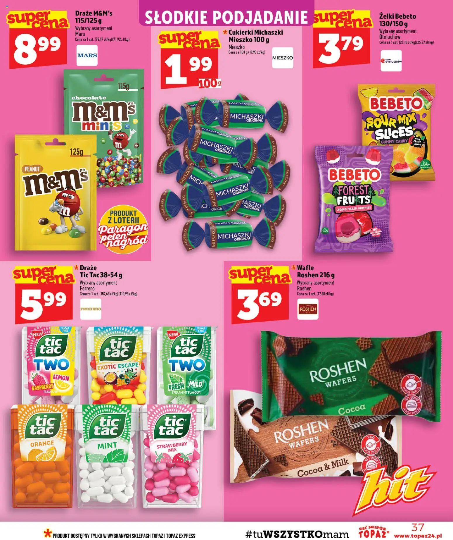 Topaz gazetka od 03.09.2026 | Strona: 37 | Produkty: Wafle, M&M's, Żelki, Cukierki