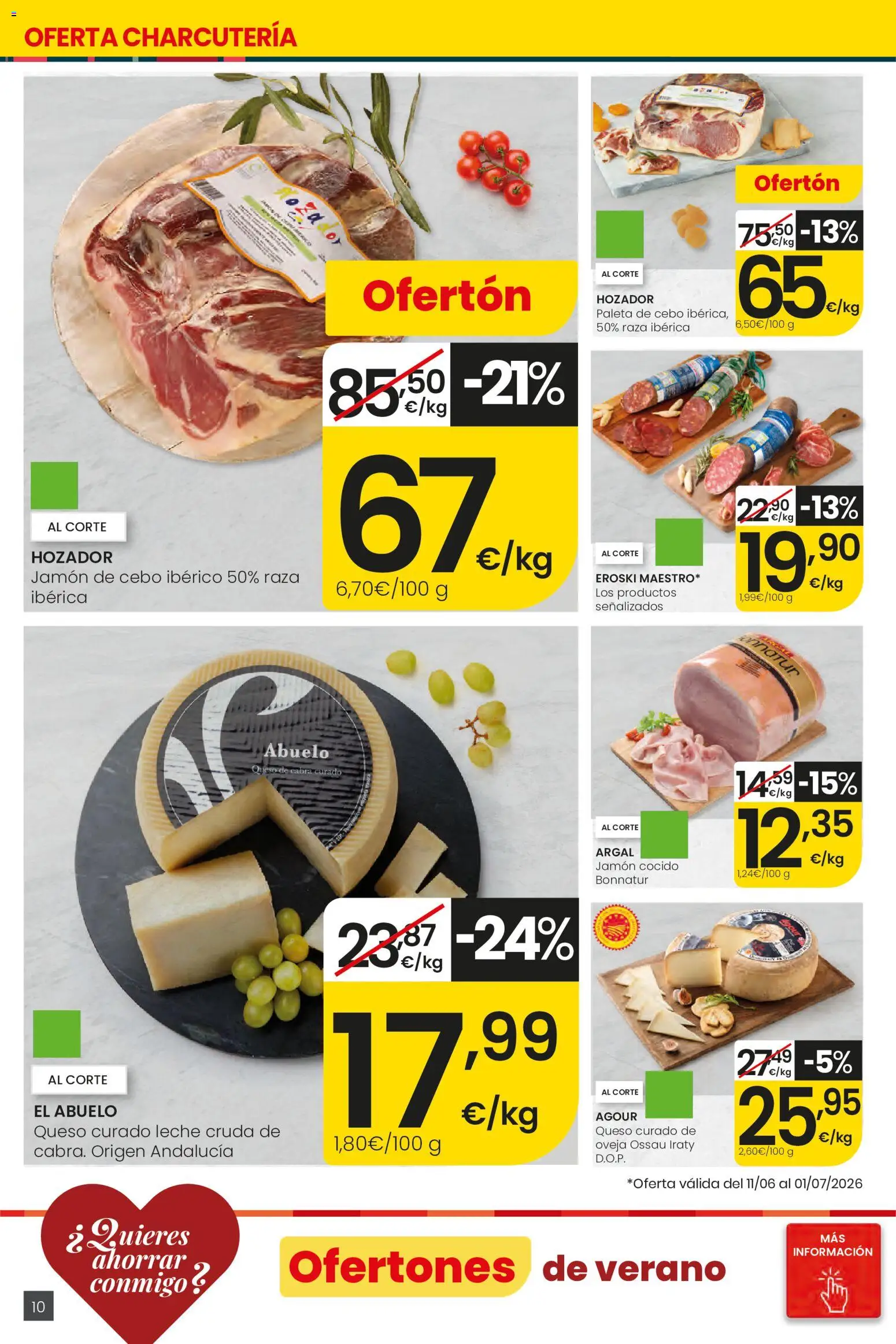 Eroski Ofertones de verano │ válido desde el 11.06.2026 | Página: 10 | Productos: Leche, Queso, Jamón, Jamón cocido