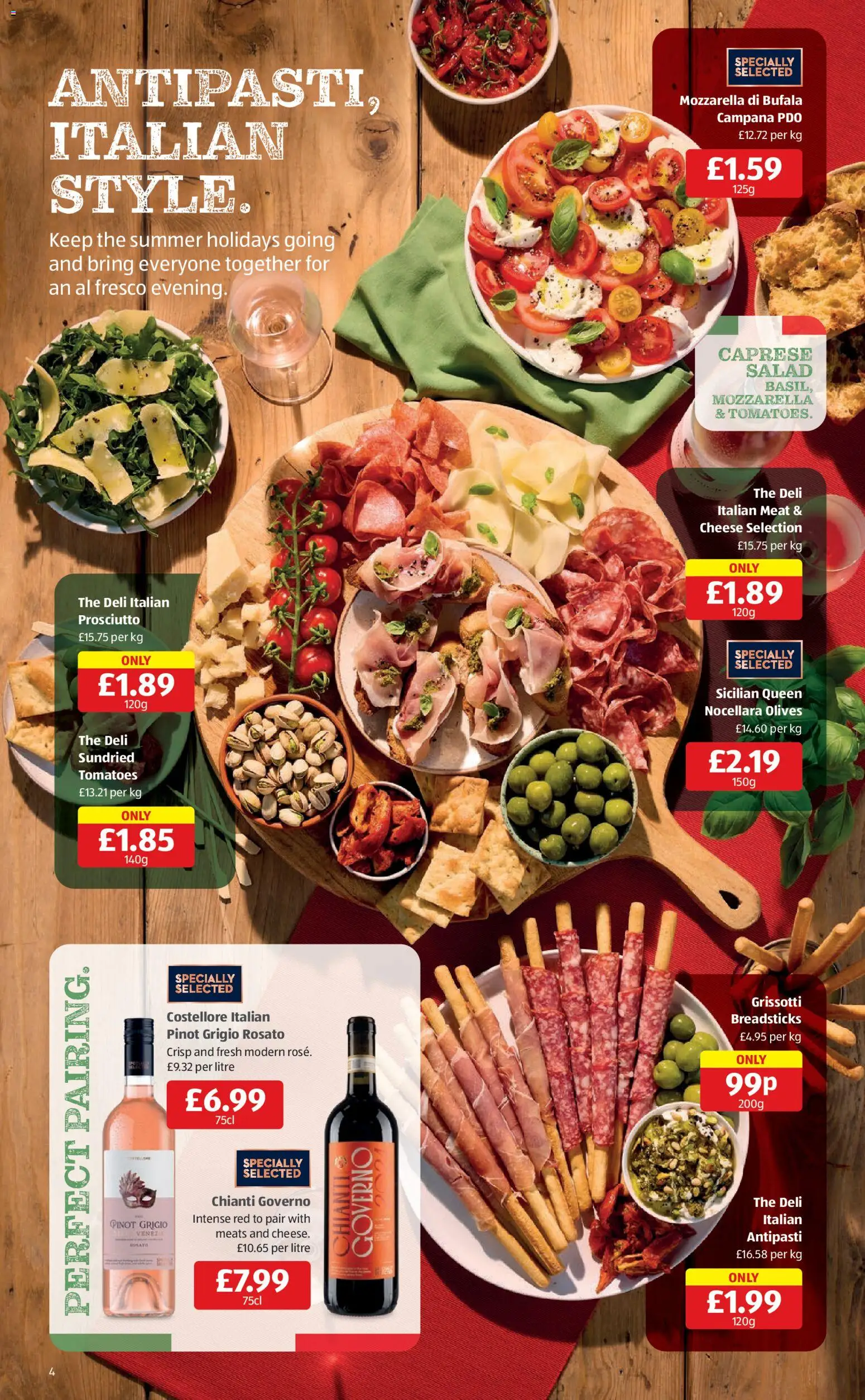 {H1} | Page: 4 | Products: Cheese, Tomatoes, Prosciutto, Olives
