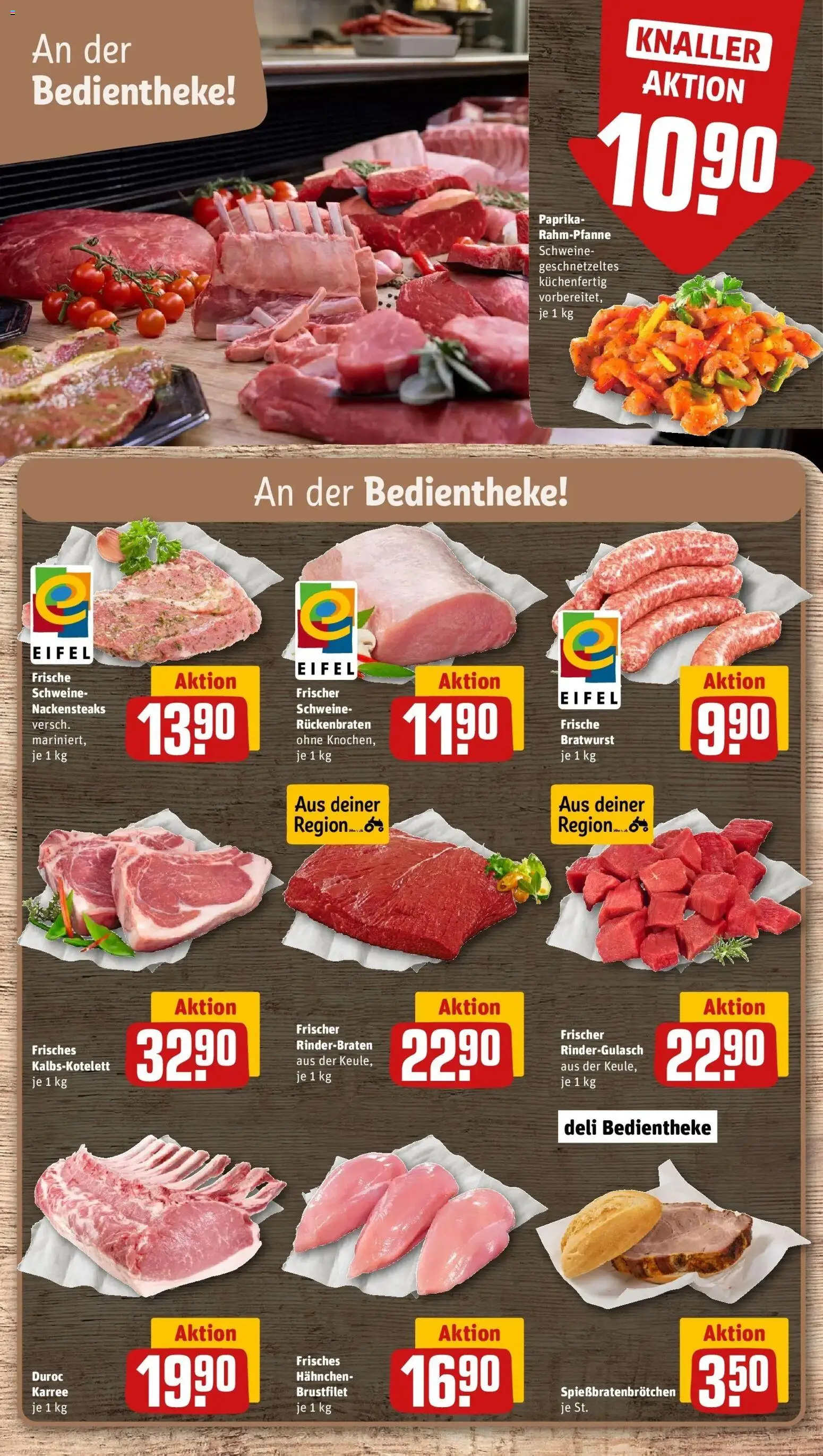 REWE Prospekt ab 10.08.2026 zum Blättern » Angebote | Seite: 6 | Produkte: Rindergulasch, Hahnchen, Bratwurst, Paprika