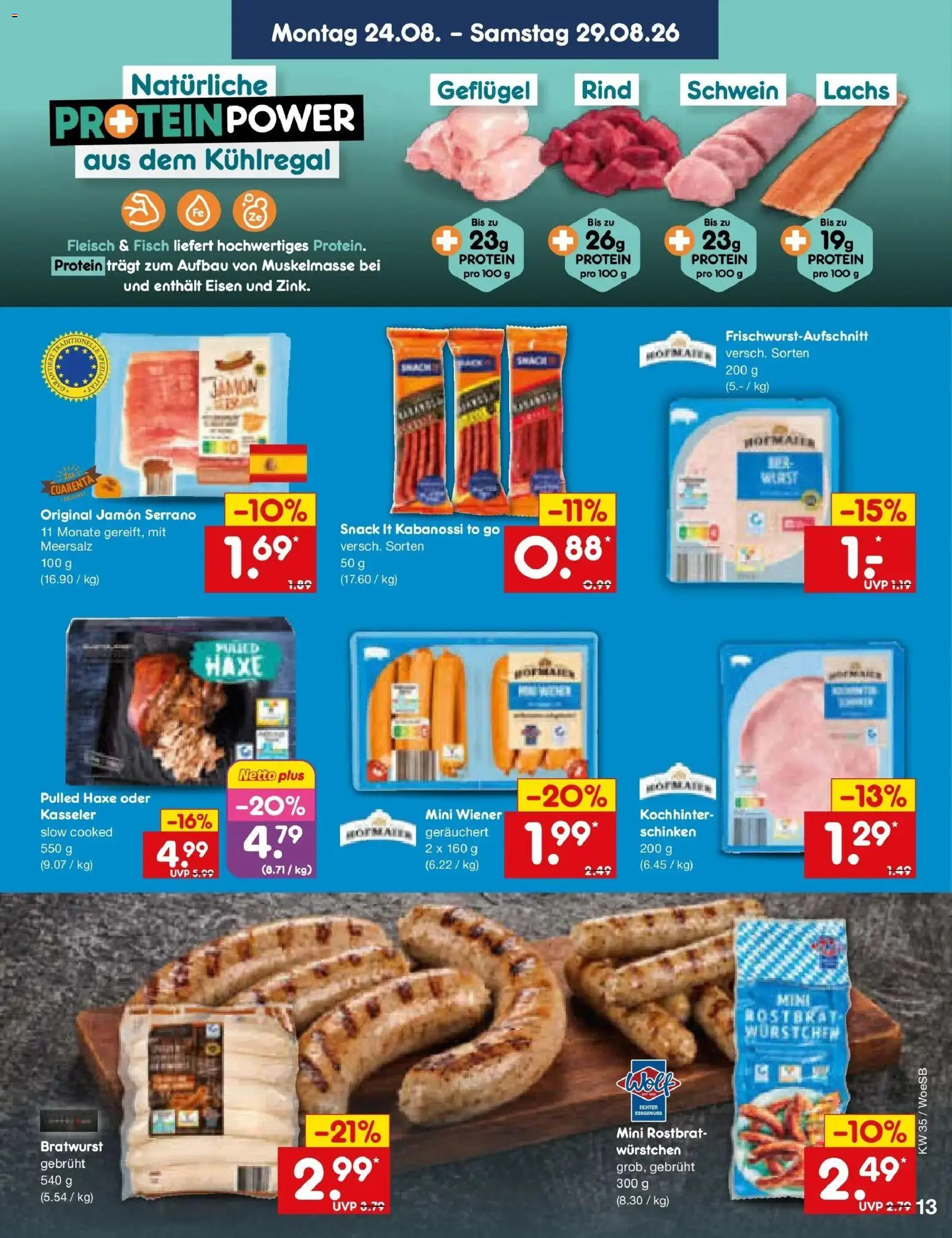 Netto Marken-Discount Prospekt Leonberg – gültig ab 24.08.2026 | Seite: 19 | Produkte: Bratwurst, Fisch, Lachs, Schinken