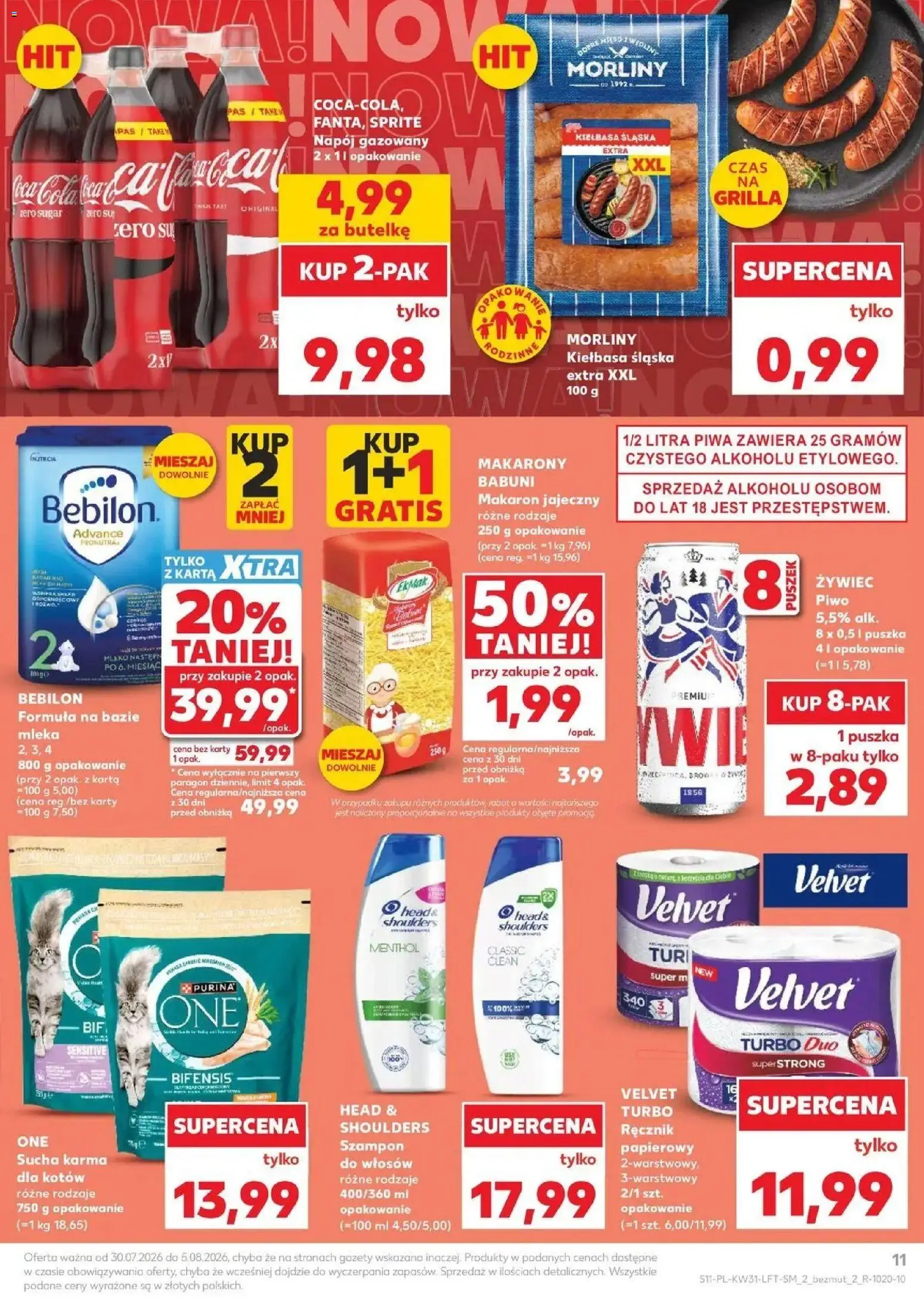 Kaufland gazetka od 30.07.2026 | Strona: 11 | Produkty: Sprite, Head & Shoulders, Purina one, Kiełbasa śląska