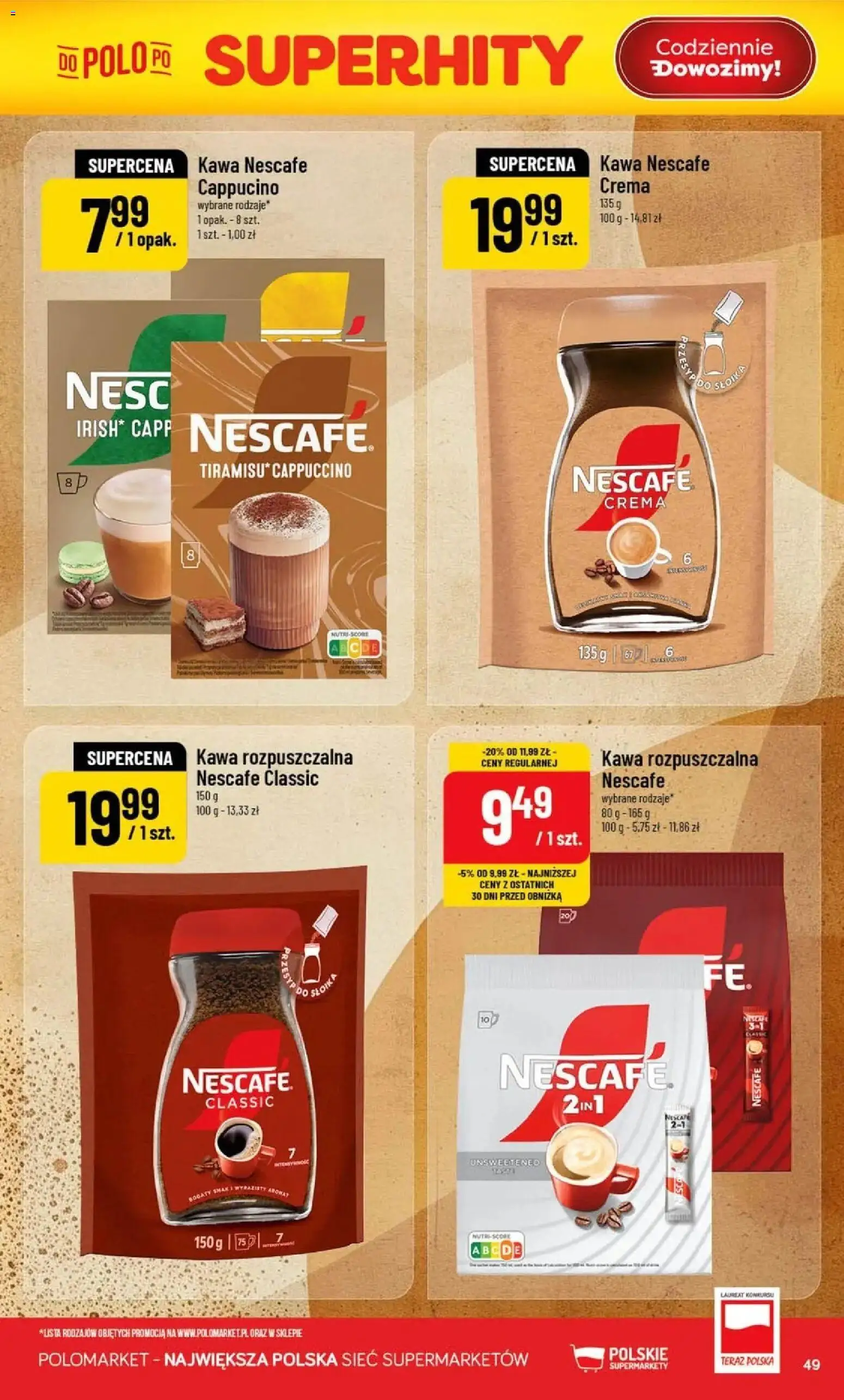 Nowa POLOmarket gazetka od jutra 12.08.2026 | Strona: 49 | Produkty: Kawa rozpuszczalna, Kawa nescafe, Cappuccino, Kawa
