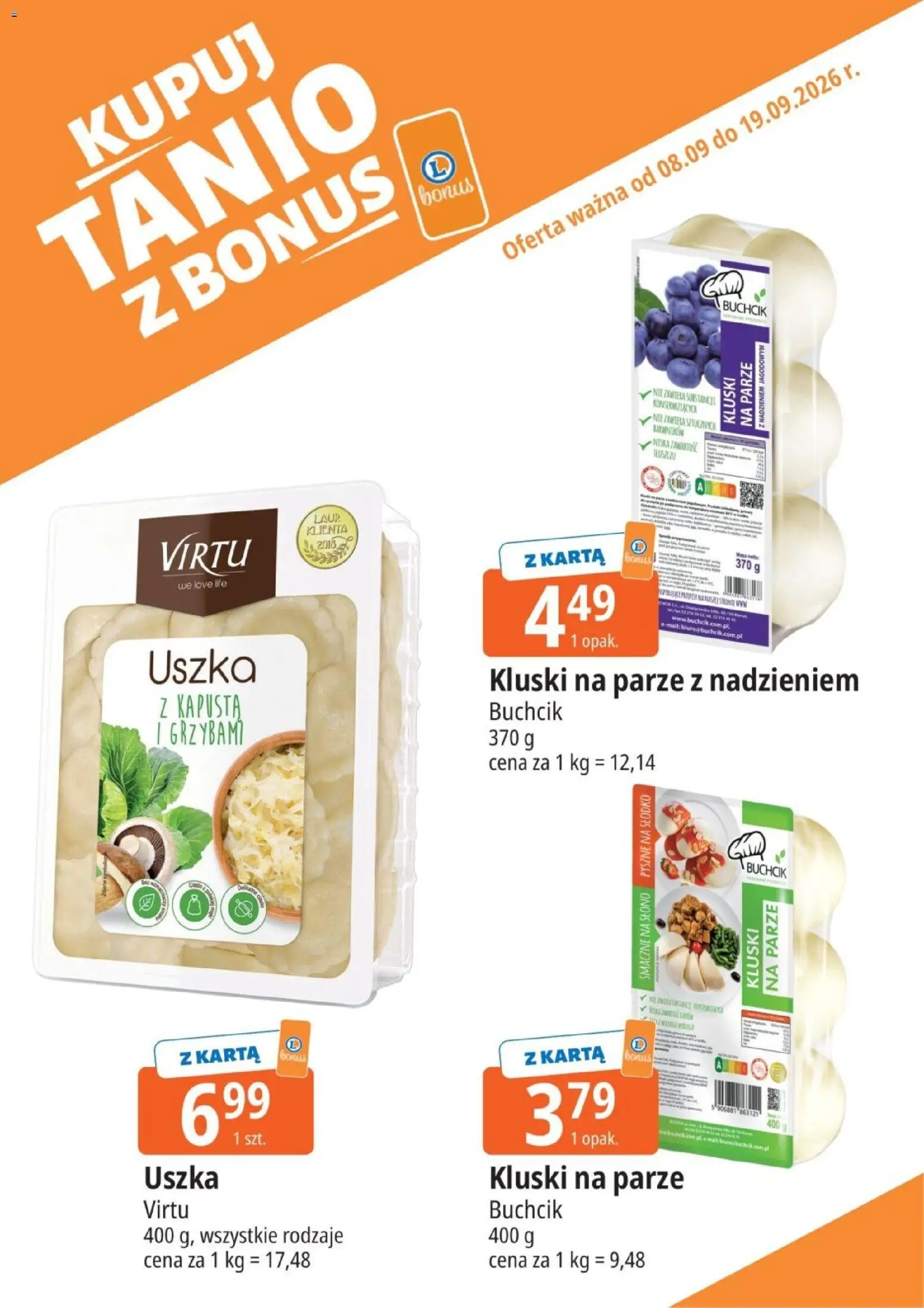 E.Leclerc gazetka - Kupuj Tanio Z Bonus od 08.09.2026 | Strona: 6 | Produkty: Kapusta, Karta, Kluski na parze, Kluski