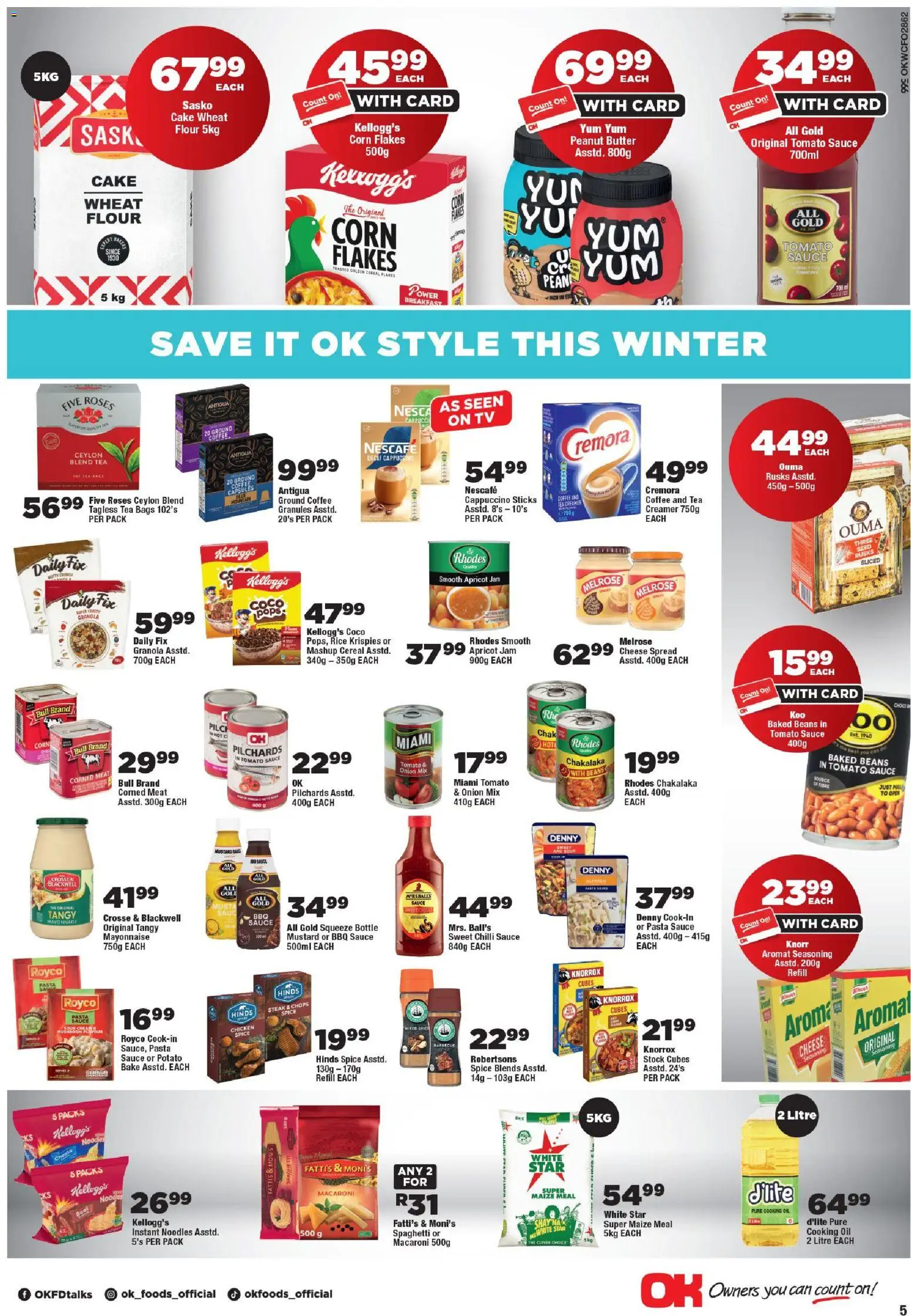 New OK Foods catalogue – valid from 24/06/2026 | Page: 5 | Products: Pilchards, Chicken, Pasta, Mayonnaise