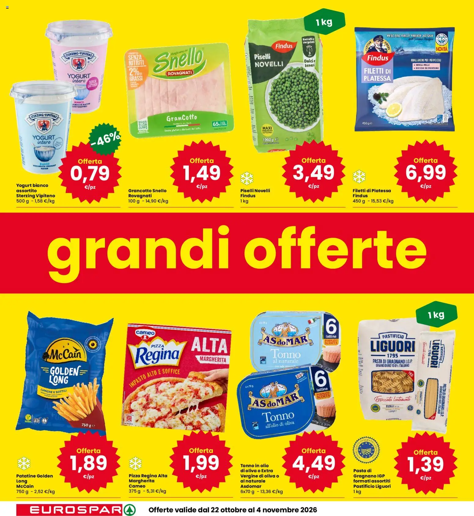 Volantino Eurospar del 22/10/2026 | Pagina: 2 | Prodotti: Pizza, Olio, Tonno, Dolci